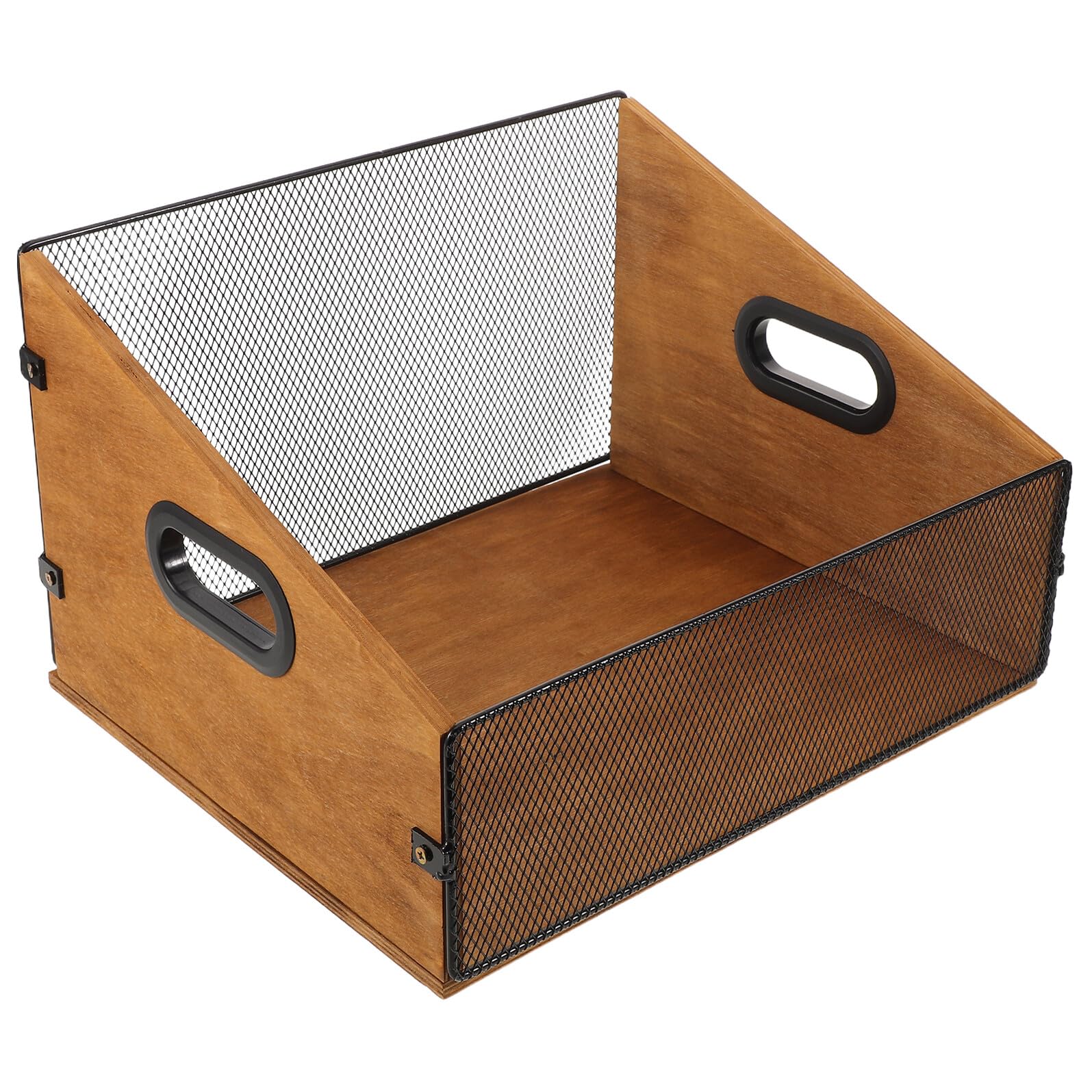 Healeved Cassa Porta Dischi in Vinile in Legno Massello con Manici Ergonomici, Contenitore Rustico da 36x30x21,5 Cm per Organizzazione Album e Supporti Multimediali, Custodia Portatile