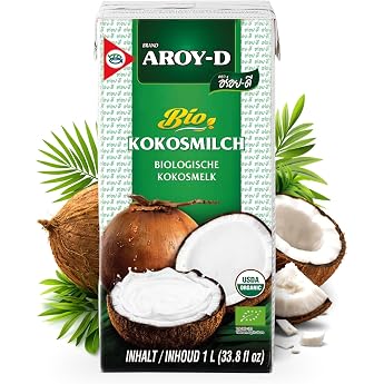 AROY-D Organic Coconut Milk Creamy Organic Coconut Milk for Cooking & Baking Vegan Gluten Free & Lactose Free Ideal for Curries Desserts Smoothies & Cocktails 6 x 1 Litre