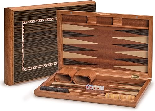 Miniatura 9 de Yellow Mountain Imports Pasadena - Juego de juego de backgammon con incrustaciones de madera, juego de mesa de estrategia clásico con piezas