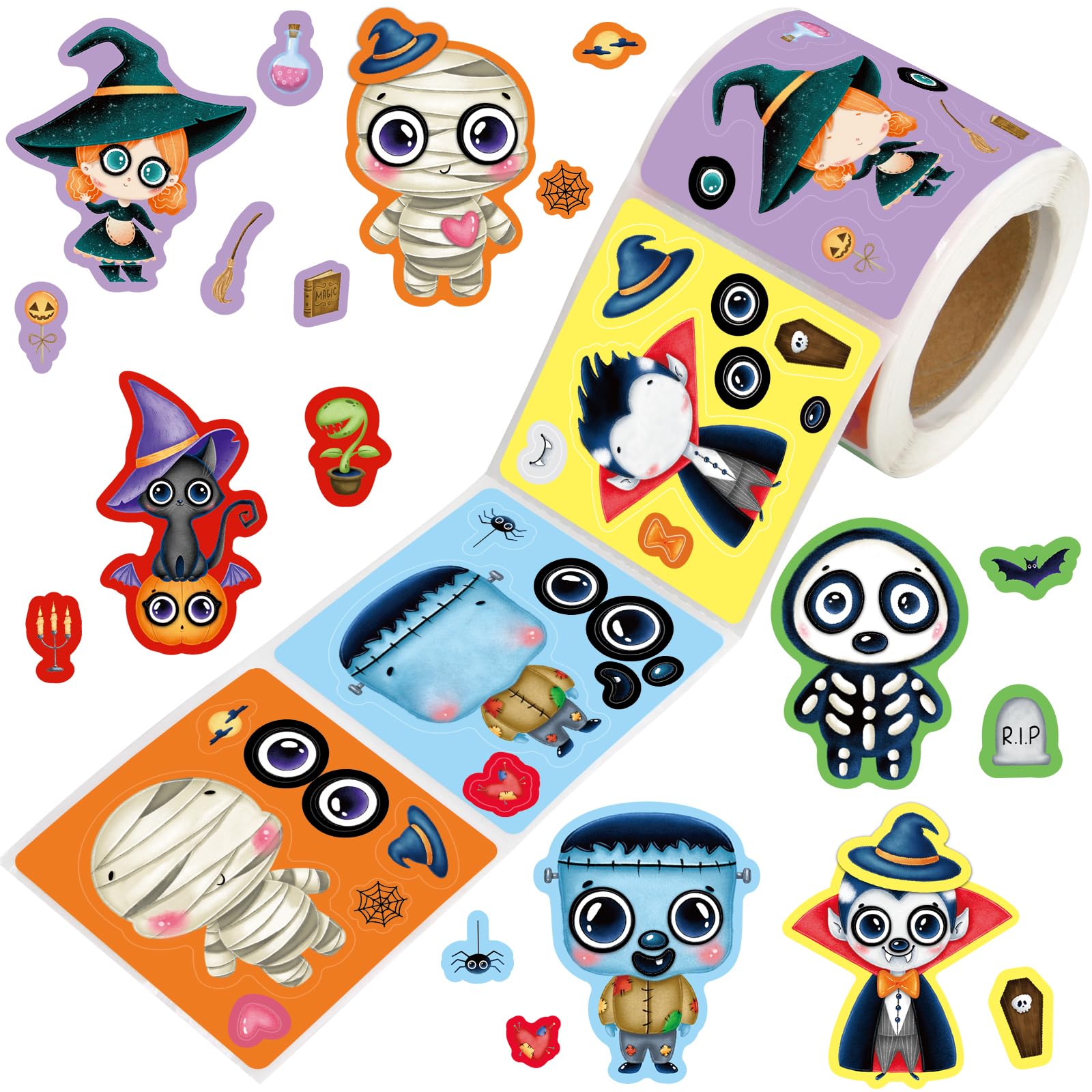 Ceiba Tree Halloween Stickers for Kids Make Your Own Halloween Sticker Rolled Scene Stickers 200 Pcs for Classroom Home School Party