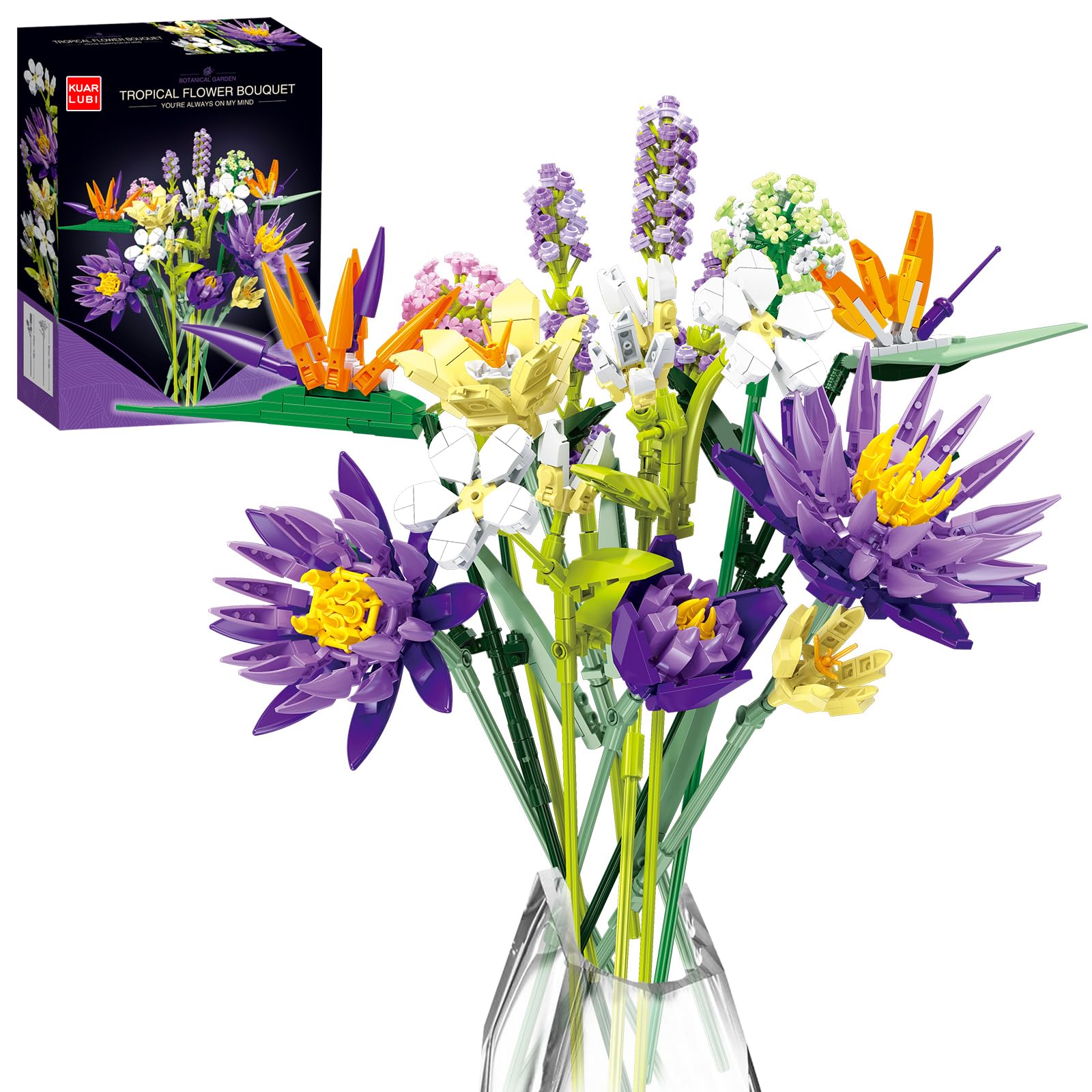 KUARLUBI Flower Bouquet Building Sets for Adult with Fancy Box, 13 Flowers(891pcs), Unique Gifts for Valentine's Day, Mother’s Day, Botanical Collection for Him or Her, Home Decor Accessories
