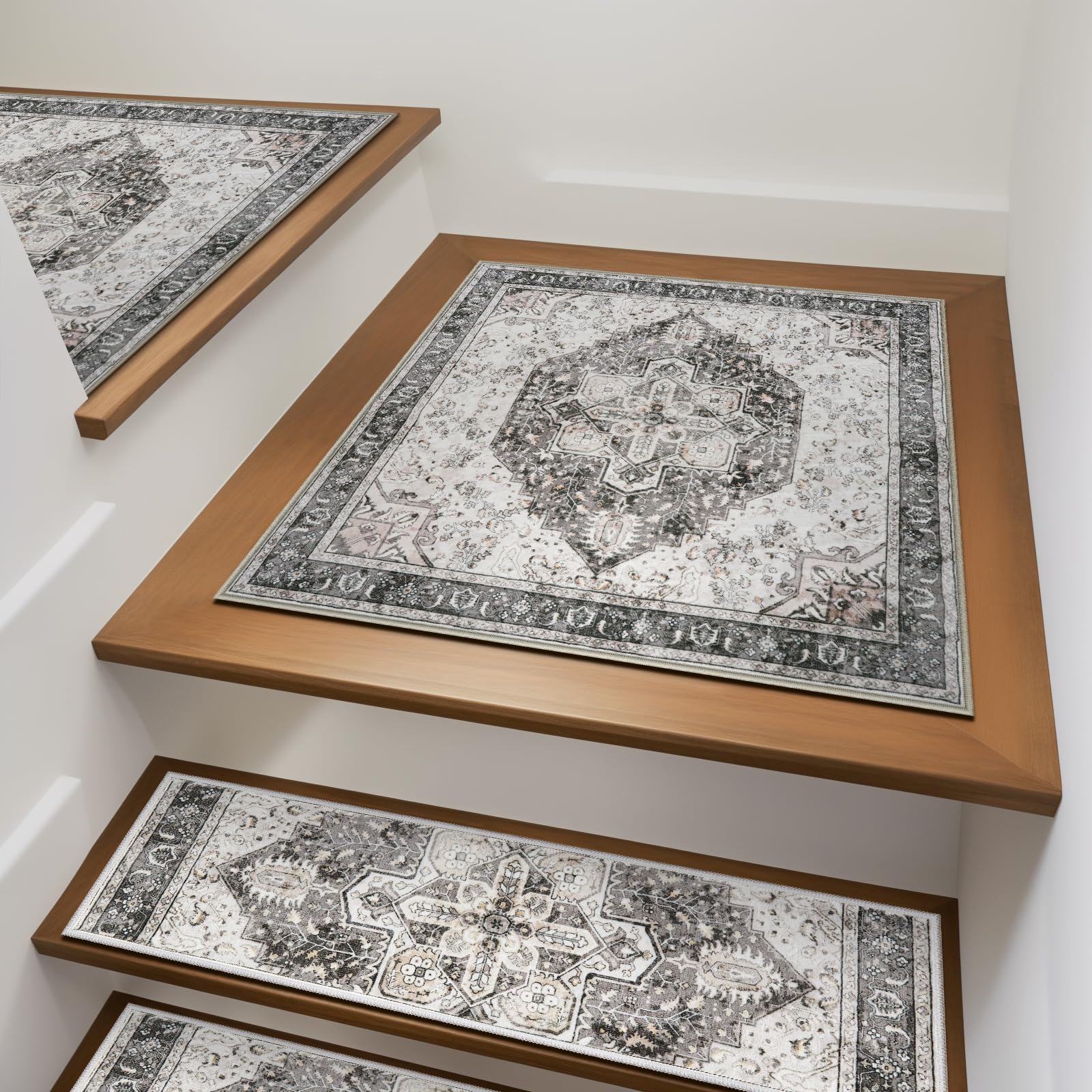 OJIA Stair Treads Carpet for Wooden Steps Non-Slip Landing Mat Stair Rug with Rubber Backing, Soft Stair Runner Safety Rugs for Family, Absorbent Washable 31x31 inch Carpet for Stairs