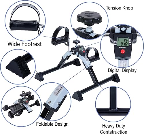 Miniatura 5 de iLiving Ejercitador de pedal para bicicleta debajo del escritorio con pantalla electrónica, equipo plegable totalmente montado, mini bicicleta para