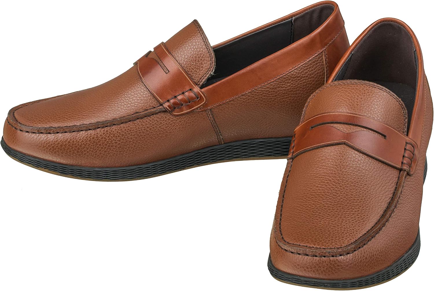 CALTO Men's Invisible Height Increasing Elevator Shoes - Dark Brown Premium Leather Slip-on Lightweight Casual Loafers - 2.4 Inches Taller - S1092 - Size 9 D(M) US