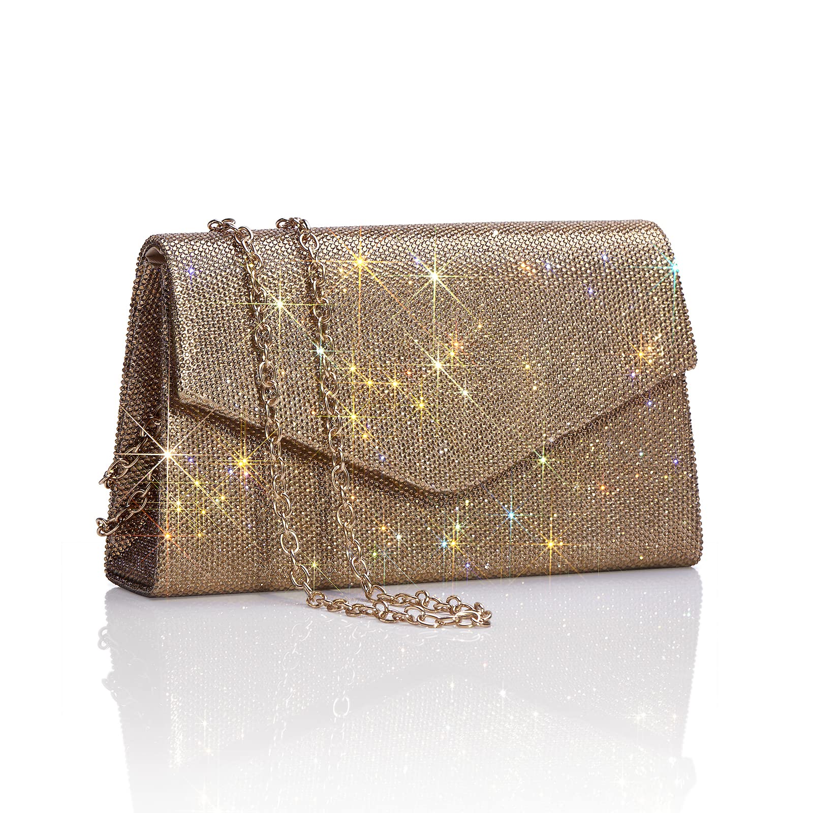 Women's Sparkly Evening Bags Glitter Rhinestone Clutch Purse for Party Prom Wedding (Gold)