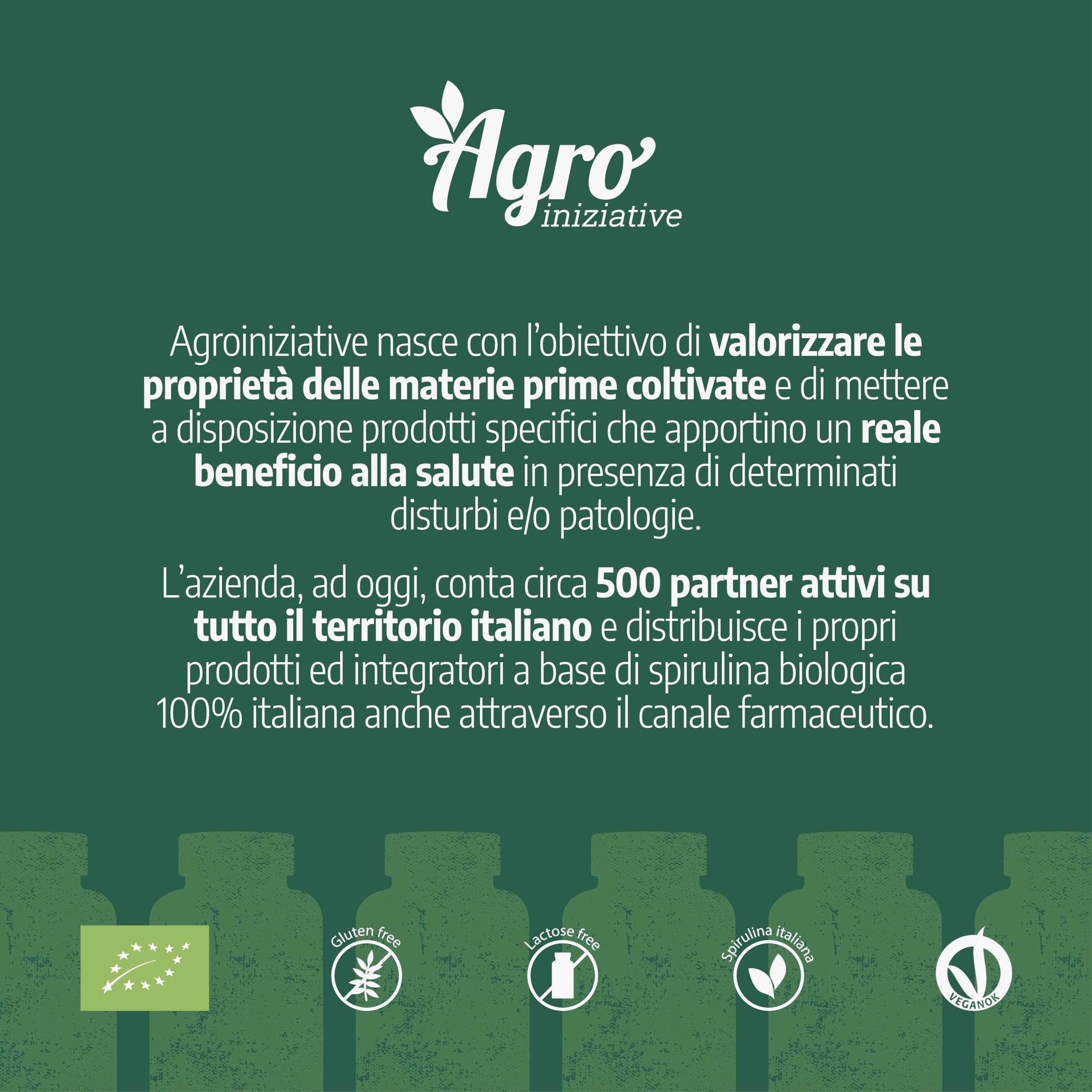 AGROINIZIATIVE SPIRULINA BIO 100 Cps Alga Spirulina Pura 100% 500 Mg Senza Glutine e Iodio Integratore Spirulina Concentrata Ricca di Ficocianina Ferro Omega 6 Spirulina Biologica PRODOTTA IN ITALIA