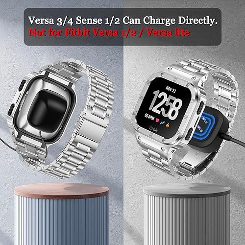 Miniatura 4 de Correa de reloj de acero inoxidable con funda compatible con Fitbit Versa/Fitbit Sense Bands, pulseras de metal protectoras resistentes para hombres