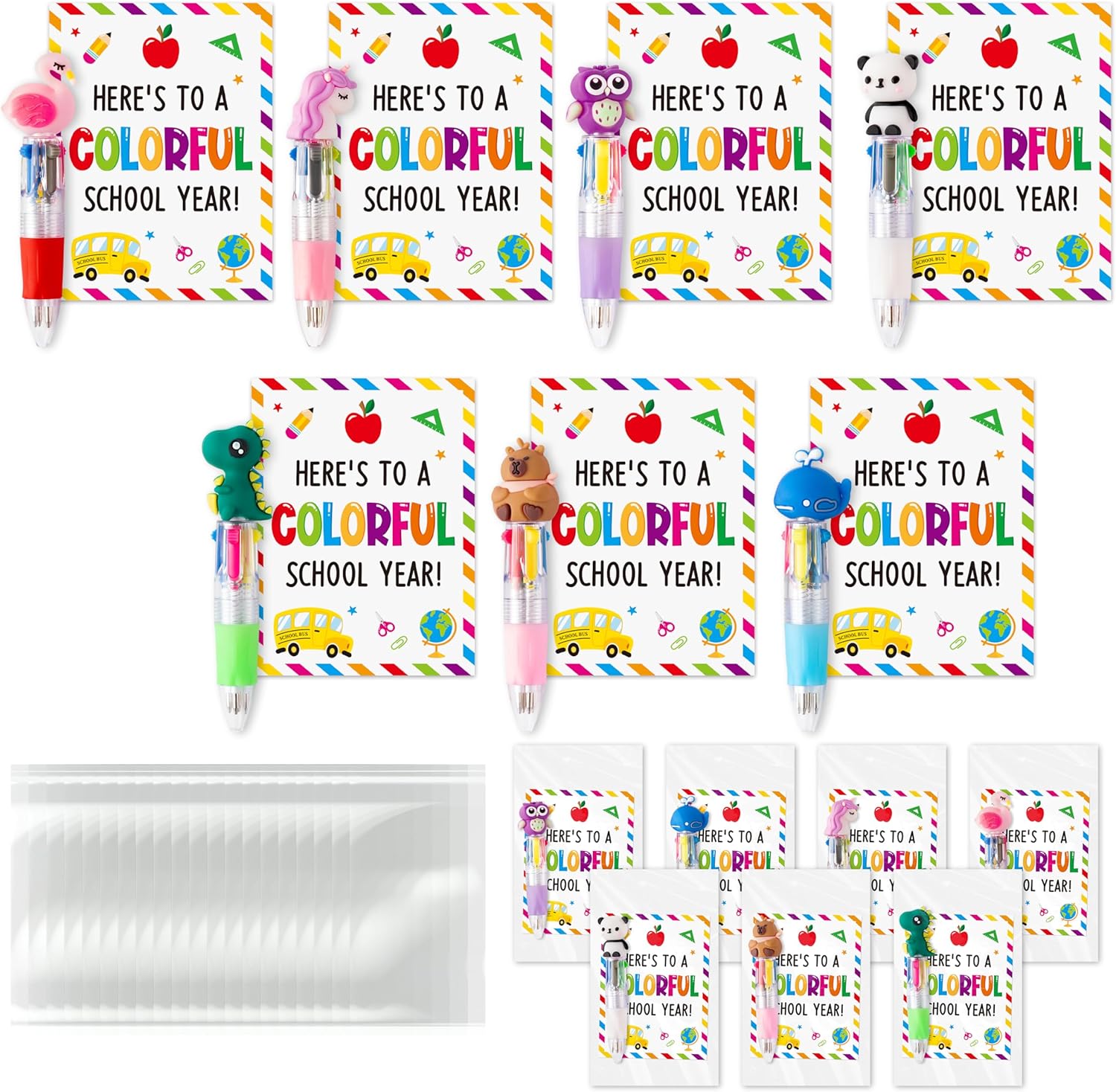 ANGOLIO 84PCS Easter Gifts Bulk Cartoon 4 in 1 Multicolor Ballpoint Pens with Greeting Cards for Easter Party Favors Basket Stuffers Goodie Bag Filler School Supplies Students Rewards Classroom Gifts