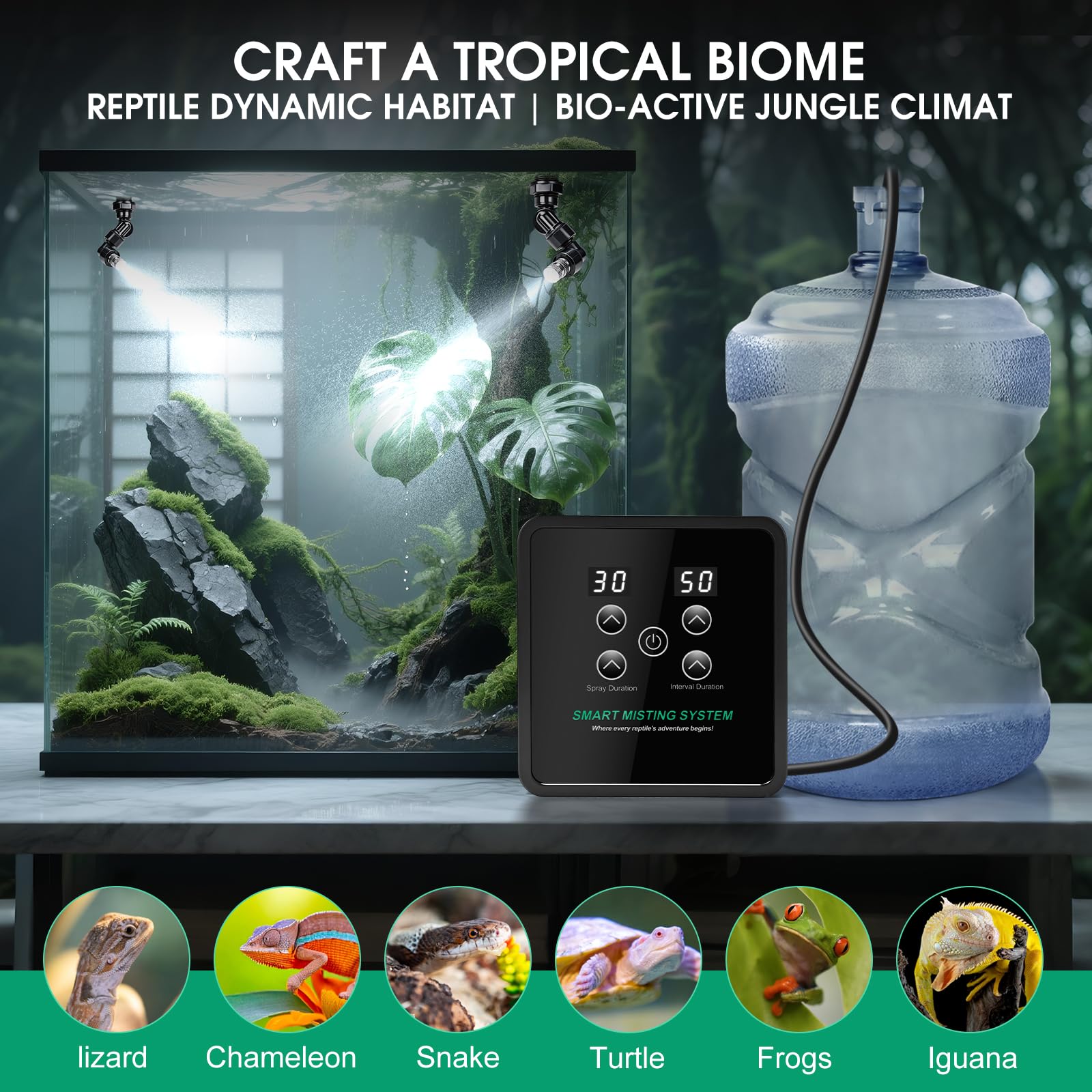 Humidificador de reptiles, sistema de niebla de reptiles
