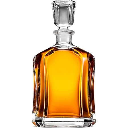 Paksh Capitol Glass Decanter with Airtight Geometric Stopper - Whiskey Decanter for Wine, Bourbon, Brandy, Liquor, Juice, Water, Mouthwash. Italian Glass | 23.75 oz