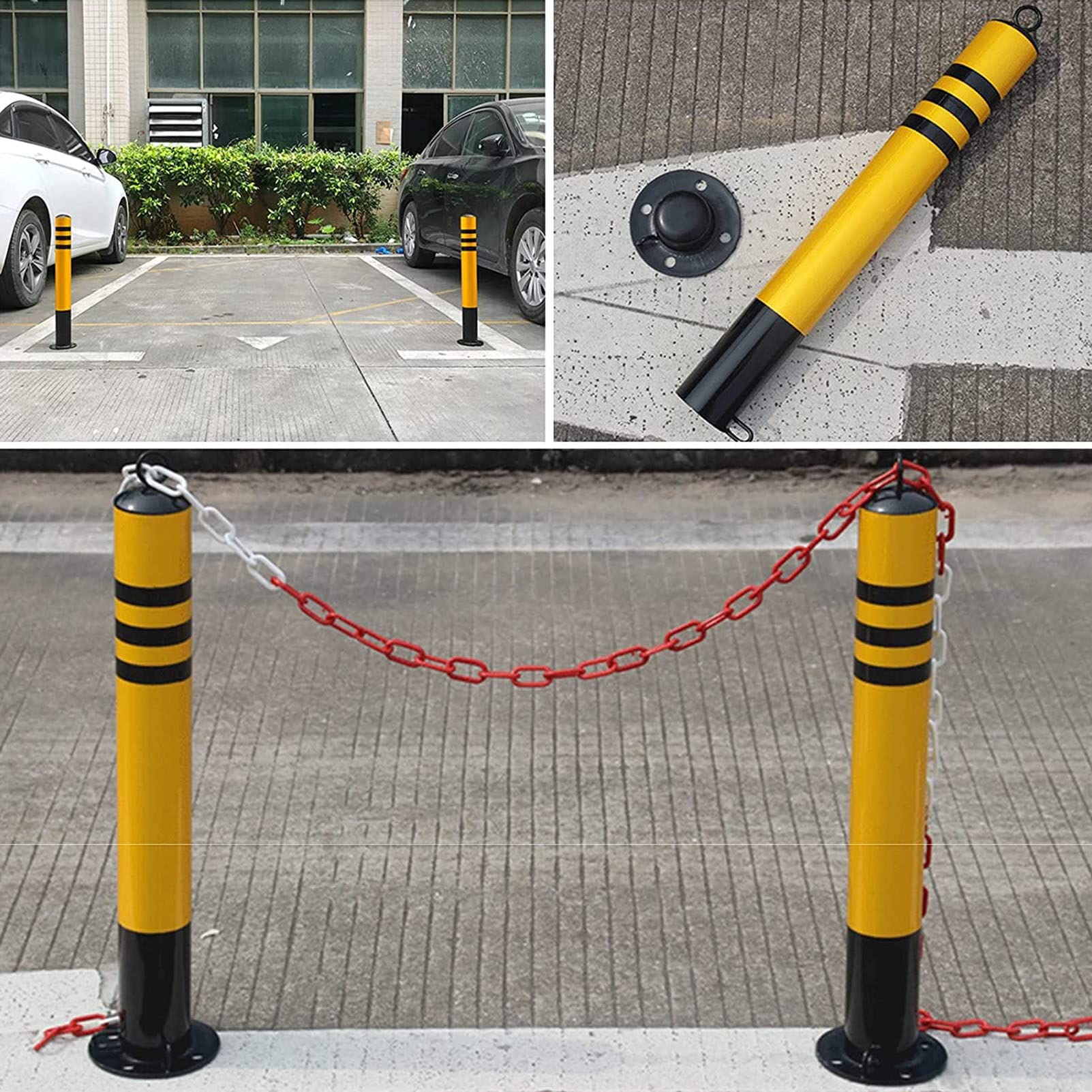Poste de bolardo de Seguridad para Entrada de vehículos, Barrera de estacionamiento de Alta Resistencia - Juego de 4 Postes de Cadena para señalización de tráfico, Seguridad en Parques - Barrera Vial