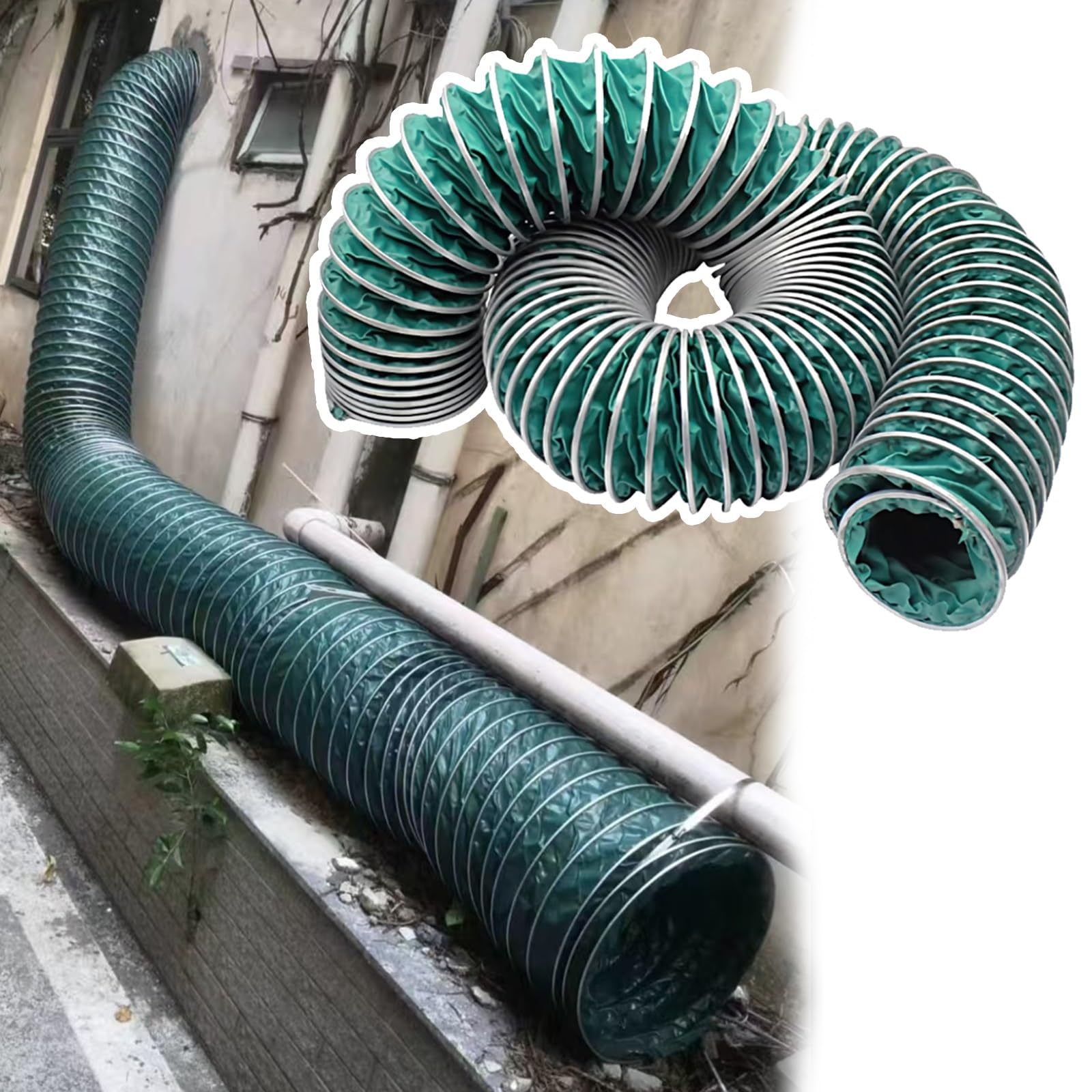 Tubo Flexible Manguera De Conducto De Ventilación para Secadora Flexible Aislada, Tubo De Conducto De Ventilación para Cocinas/ático/baño, Verde(L 5m/16.4ft,Dia 150mm(5.9in))