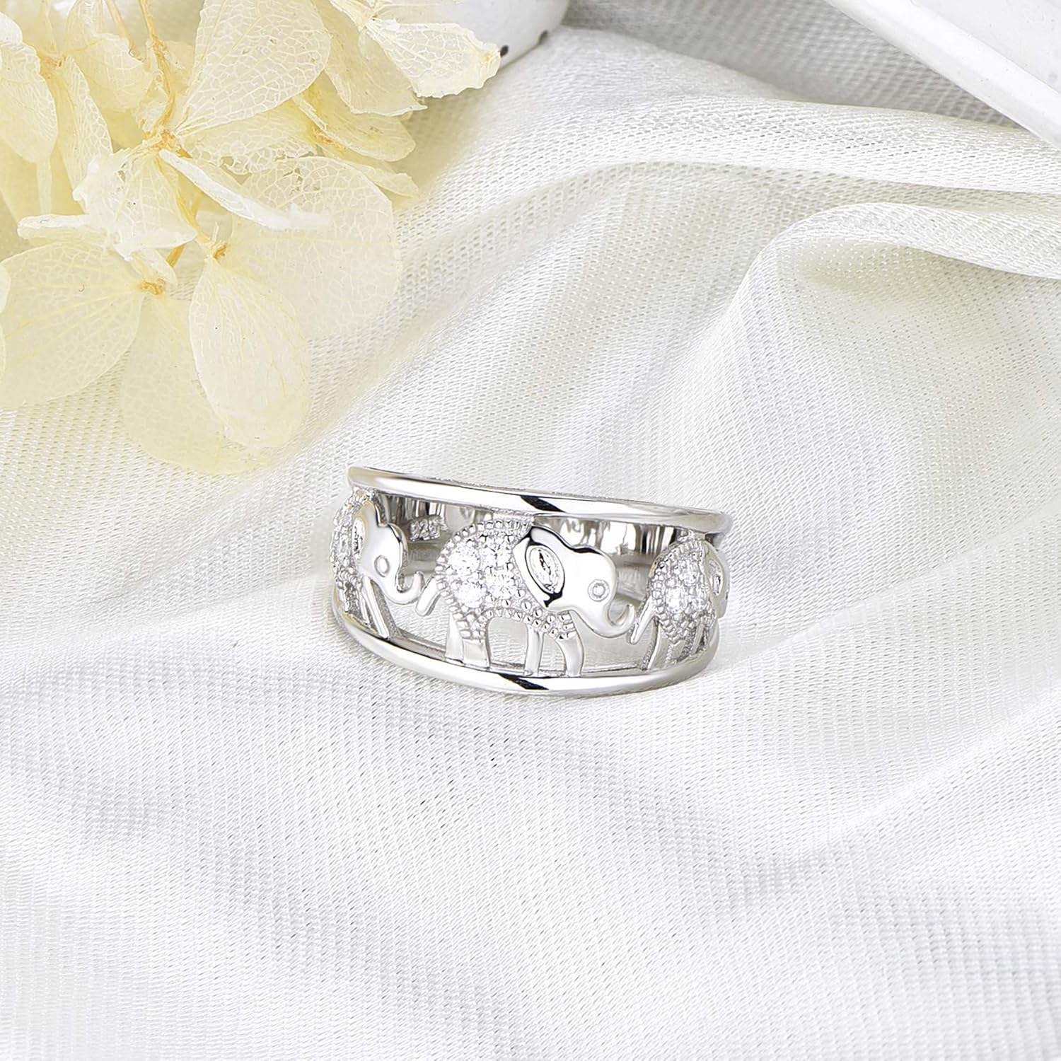 JO WISDOM 925 Sterling Silver Cubic Zirconia Elephant Ring Animal Rings - Image 6