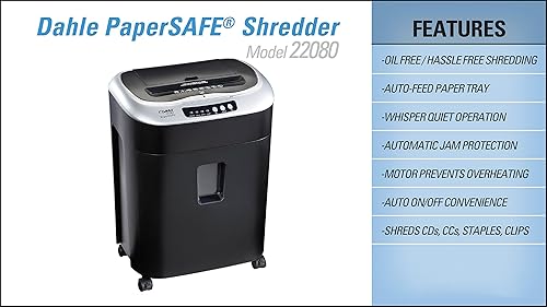 Miniatura 7 de Dahle PaperSAFE 22080 - Trituradora de papel de alimentación automática sin aceite bandeja de 80 hojas nivel de seguridad P-4 destruye CD tarjetas