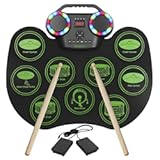 Electronic Drum E-Drum Kit, Bonvvie Portable Roll Up Digital Drum with 9 Pads, MIDI, DTC, Built-in Dual Speakers, Rechargeable 2000 mAh Li-Ion Battery, Ideal for Beginners & Music Enthusiasts