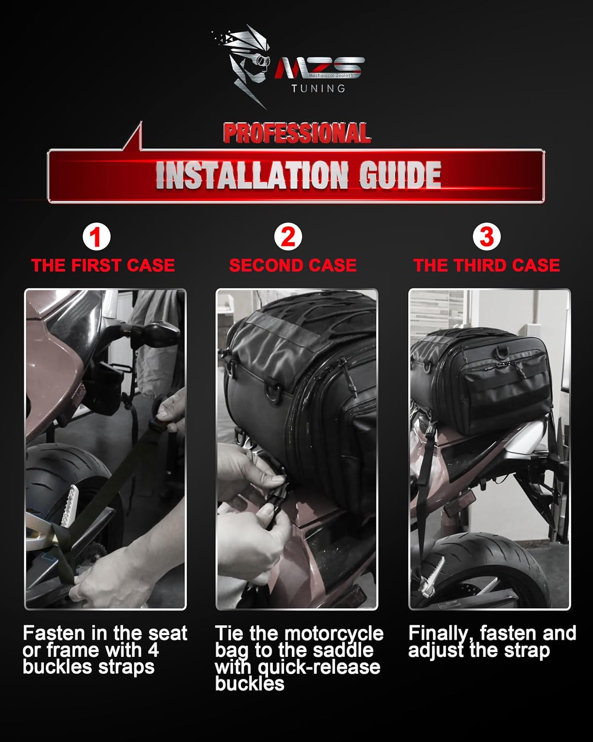 MZS Motorcycle Travel Luggage Bag, 27L Expandable Motorcycle Tail Bag Rack Trunk Saddle Storage, Motorbike Rear Seat Bag With Shoulder Strap Waterproof Rain Cover - Image 8