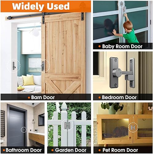 Miniatura 7 de Pestillo para puerta de granero, cierre de 90180 grados, protege la privacidad Pestillos deslizantes de zinc, herrajes de seguridad para puertas