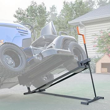 Ride on Lawn Mower Jack Lift, Telescopic Maintenance Jack for Lawn Mowers and Garden Tractors, Weight Capacity 880 Lbs, Lawn Mower Lift with Crank Handle & Power Tool Handle, Easy to Use Grey