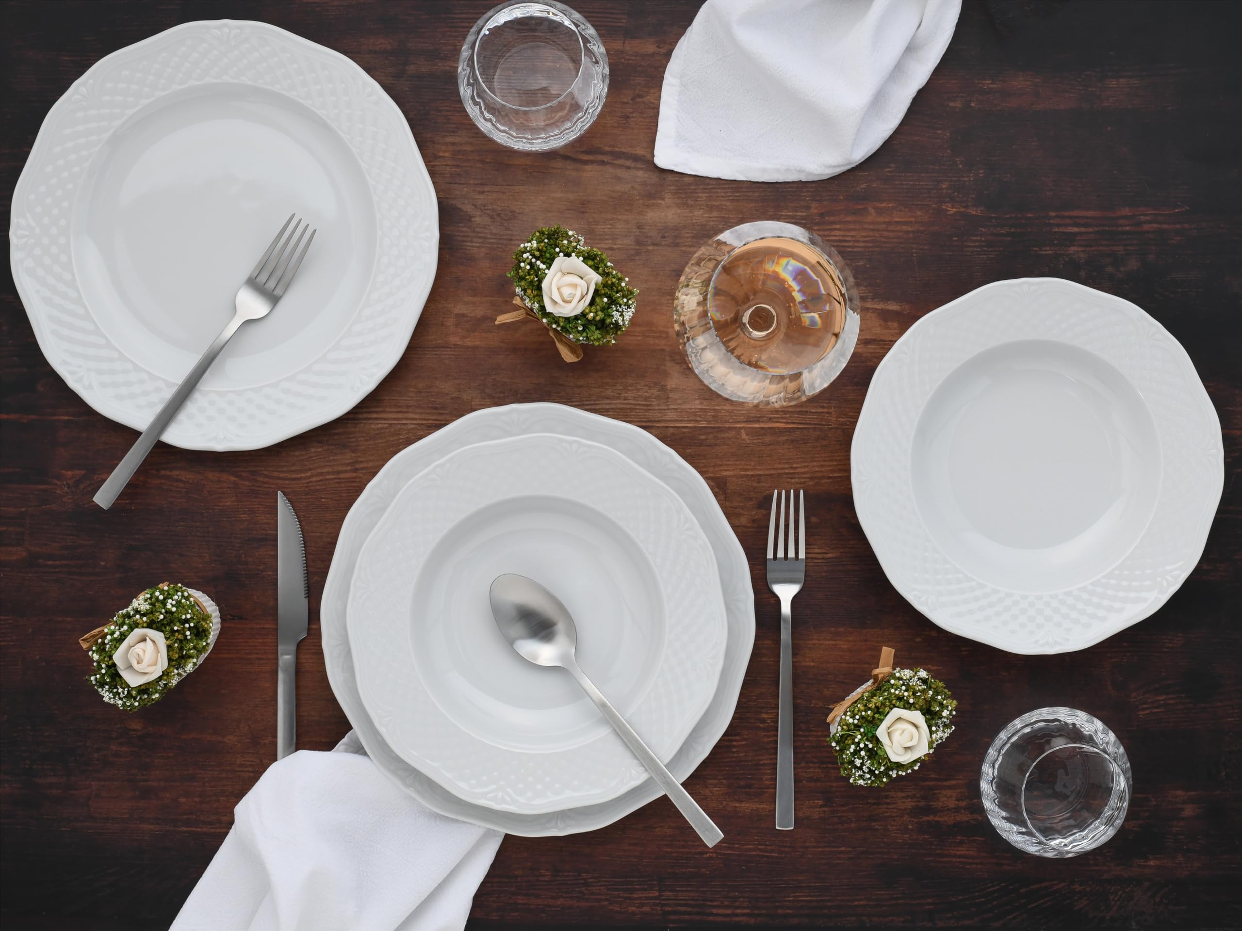 CreaTable, 24590, seria Arianne, 12-częściowy zestaw naczyń dla 6 osób, zastawa stołowa z porcelany, nadaje się do mycia w zmywarce i używania w kuchence mikrofalowej, Made in Europe