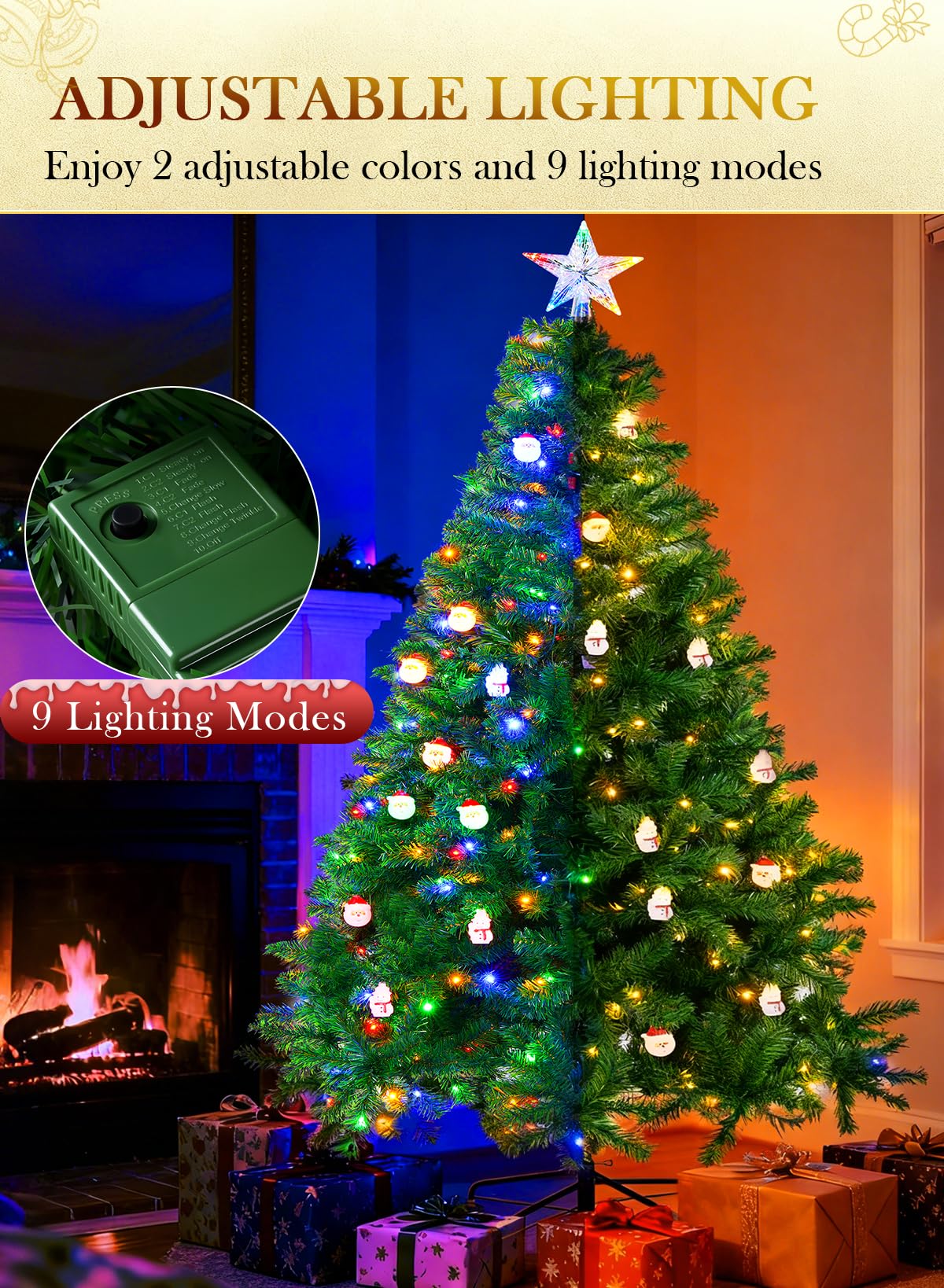 Albero di Natale Pre-Illuminato, Artificiale Albero di 6ft con 350 Luci Incorporate, 9 Modalità Luce, 1400 Rami Folti in PVC, Decorazione Natalizia con Supporto in Metallo