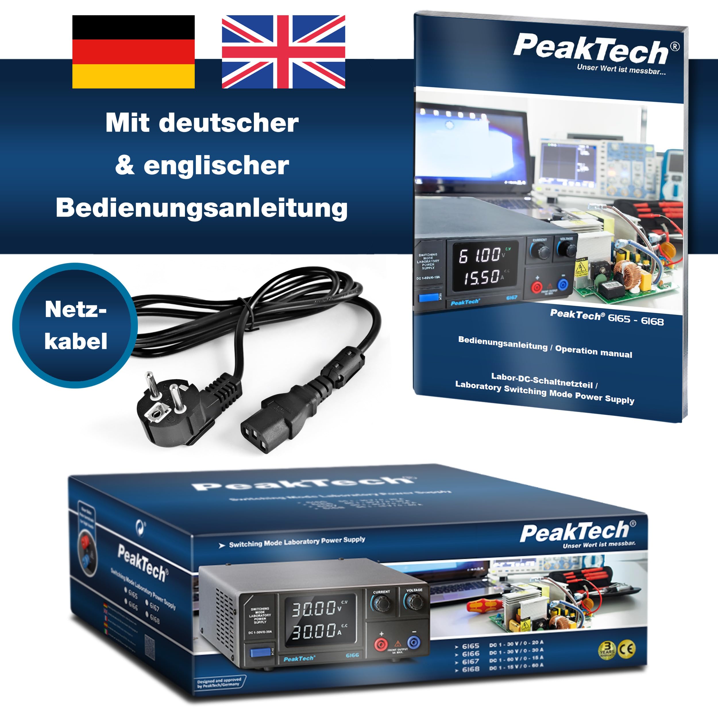 PeakTech 6165 - Labornetzteil DC 1-30V 0-20A 600W Labornetzgerät