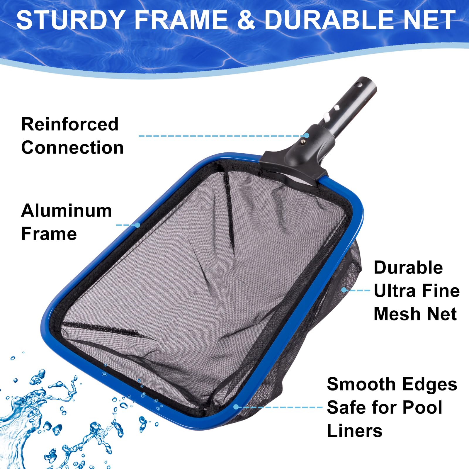POOLAZA Deluxe-Schwimmbad-Reinigungsset mit 50,8 cm großem Poolbürstenkopf und robusten Poolnetzen zur Reinigung (44,9 cm Poolkescher und halbtiefes ultrafeines Netz-Pool-Skimmer-Netz mit