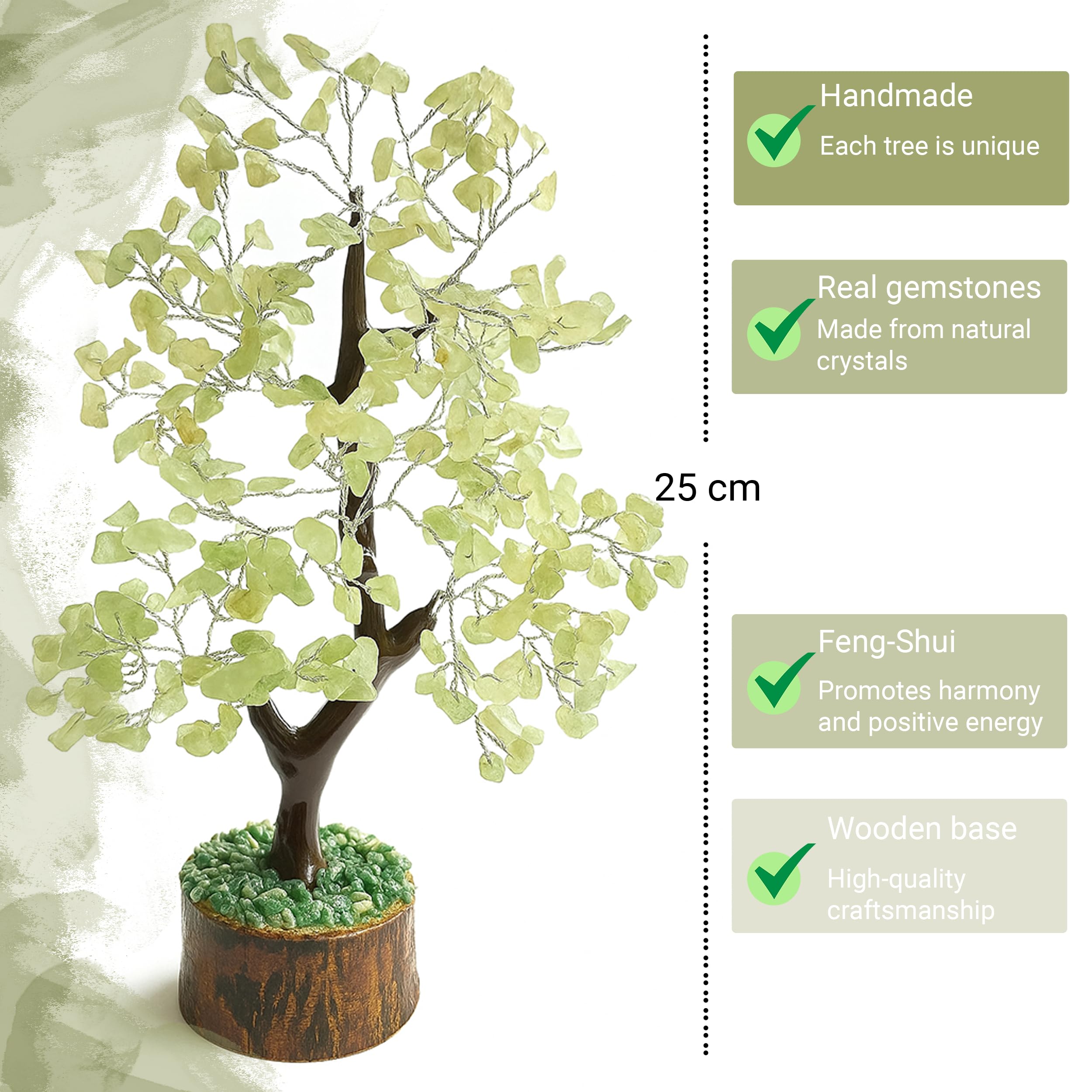 Edelsteinbaum - Kristallbaum Glücksbaum mit Echten Steinen - Grüner Aventurin Chakra Baum, Harmonischer Heilstein Baum, Deko Edelstein Baum gegen Stress - Steinbaum Kristalle Baum Geschenk