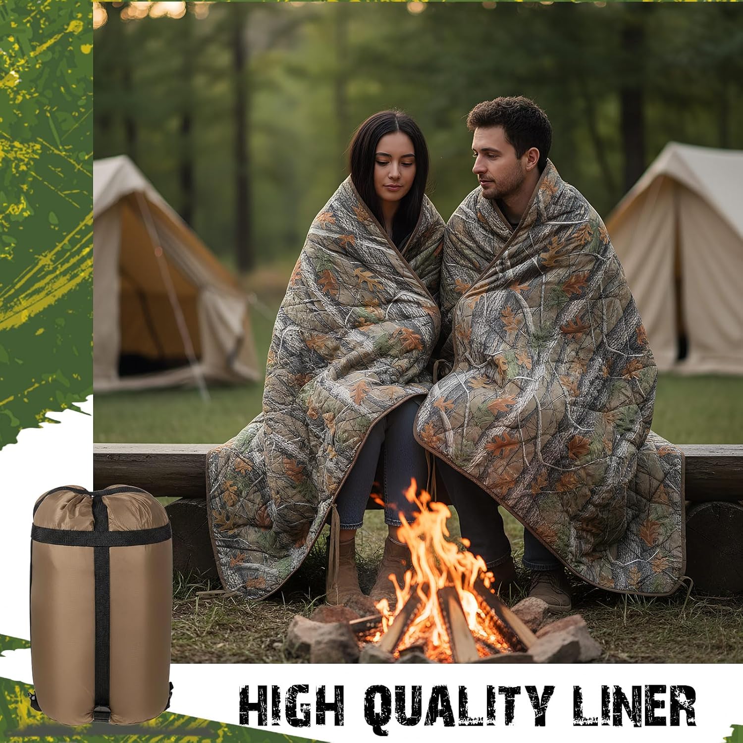Barydat 1/2/3 Pack 80 x 60/92 x 64 Inch Woobie Blanket Military Poncho Liner Hunting Blanket Waterproof Thermal Poncho Liner with Bag Camo for Outdoor Camping Hiking