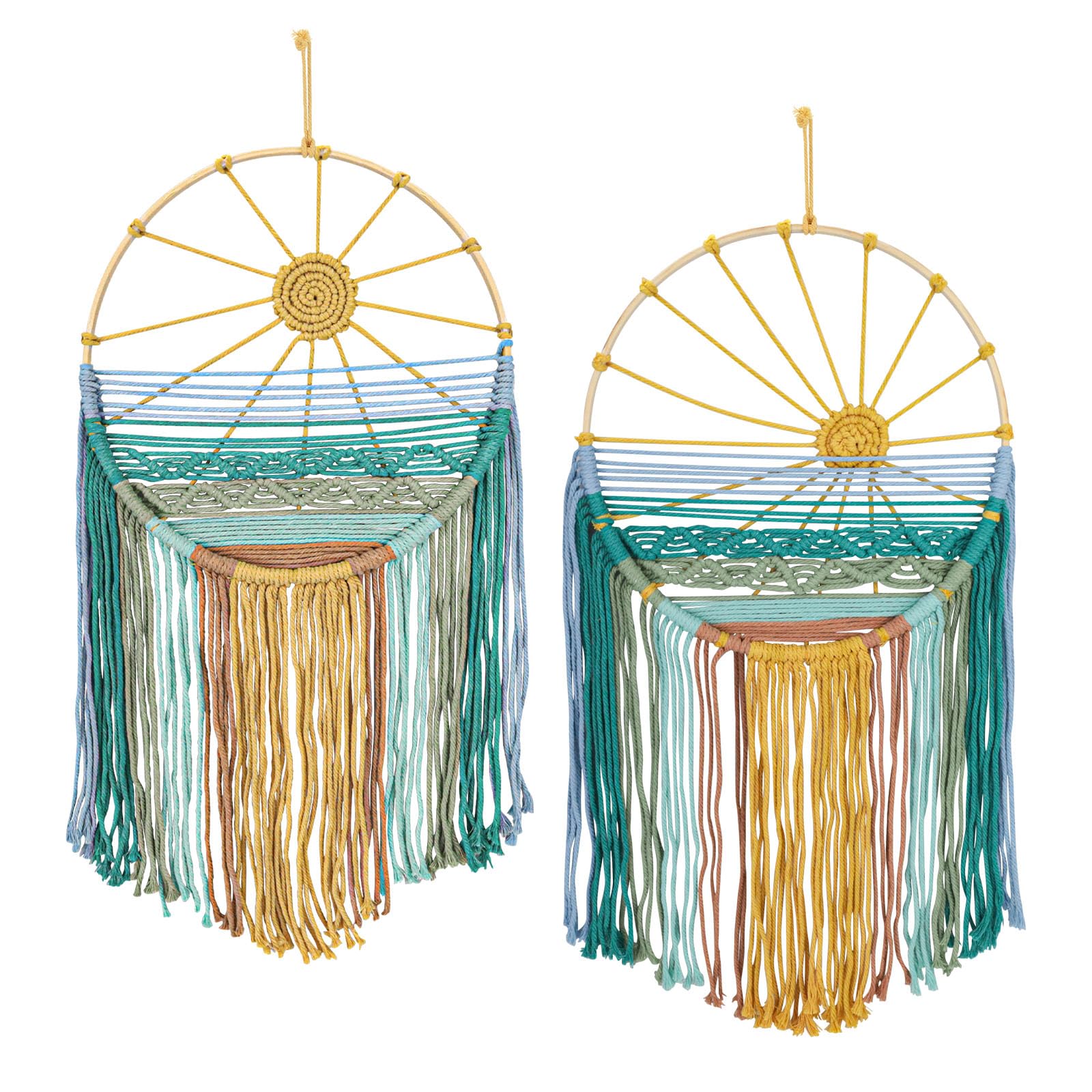 Lucxhcky Boho Makramee Wandbehang 2er Set - Sonnenaufgang & Sonnenuntergang Gewebter Wandteppich für Schlafzimmer, Wohnzimmer, Kinderzimmer, Böhmische Wanddekoration, ästhetische Wandkunst (Sonne)