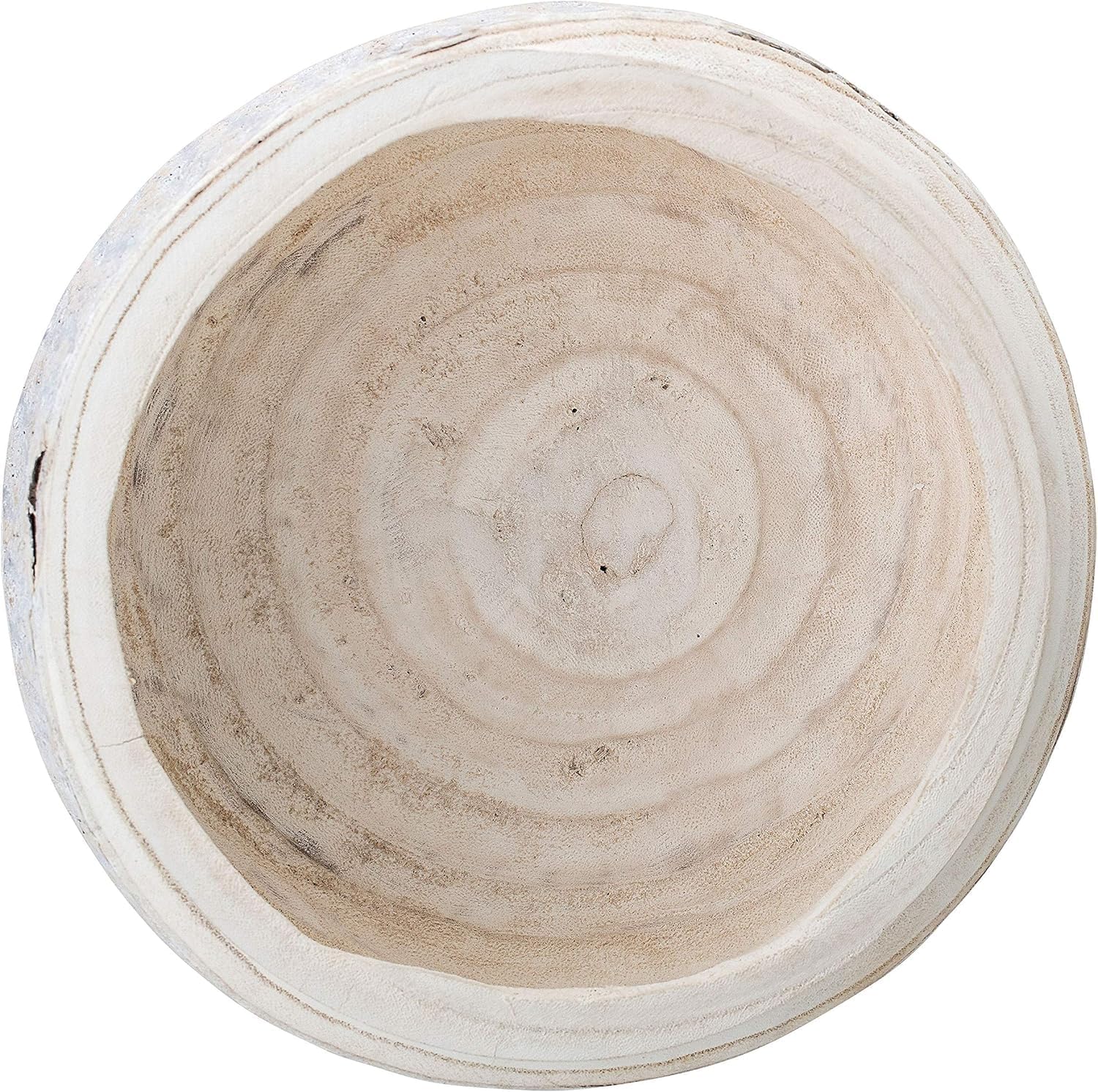 BOLTCORRSE Large Whitewashed Decorative Wood Bowl - Dramatically Textured Hand-Carved Paulownia Wooden Centerpiece - Rustic Farmhouse & Organic Modern Decor Accent
