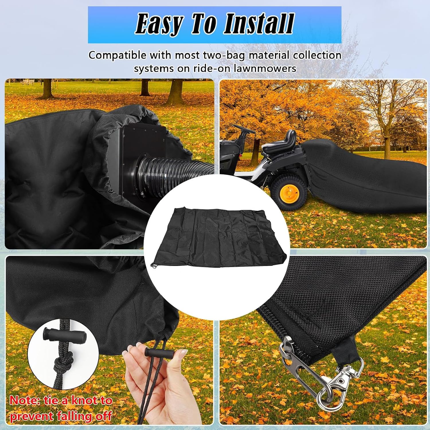 Lawn Tractor Leaf, Garden Leaf Collector, Oxford Cloth Grass Catcher with Drawstring and Mesh Ventilation, Large Capacity Leaf Collection