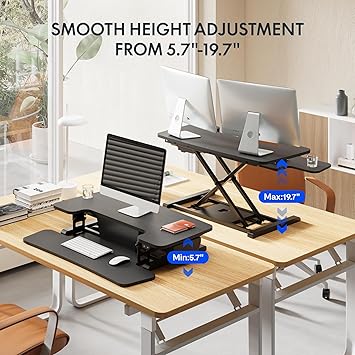 FLEXISPOT 35 inch Electric Standing Desk Converter, Motorized Stand up Desk Riser, Monitor and Laptop Workstation with Wide Keyboard Tray, Black