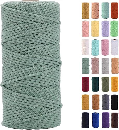 Cuerda de macramé verde azulado de 0.118 in x 109 yardas, cuerda de algodón colorido de algodón suave para colgar en la pared, colgadores de