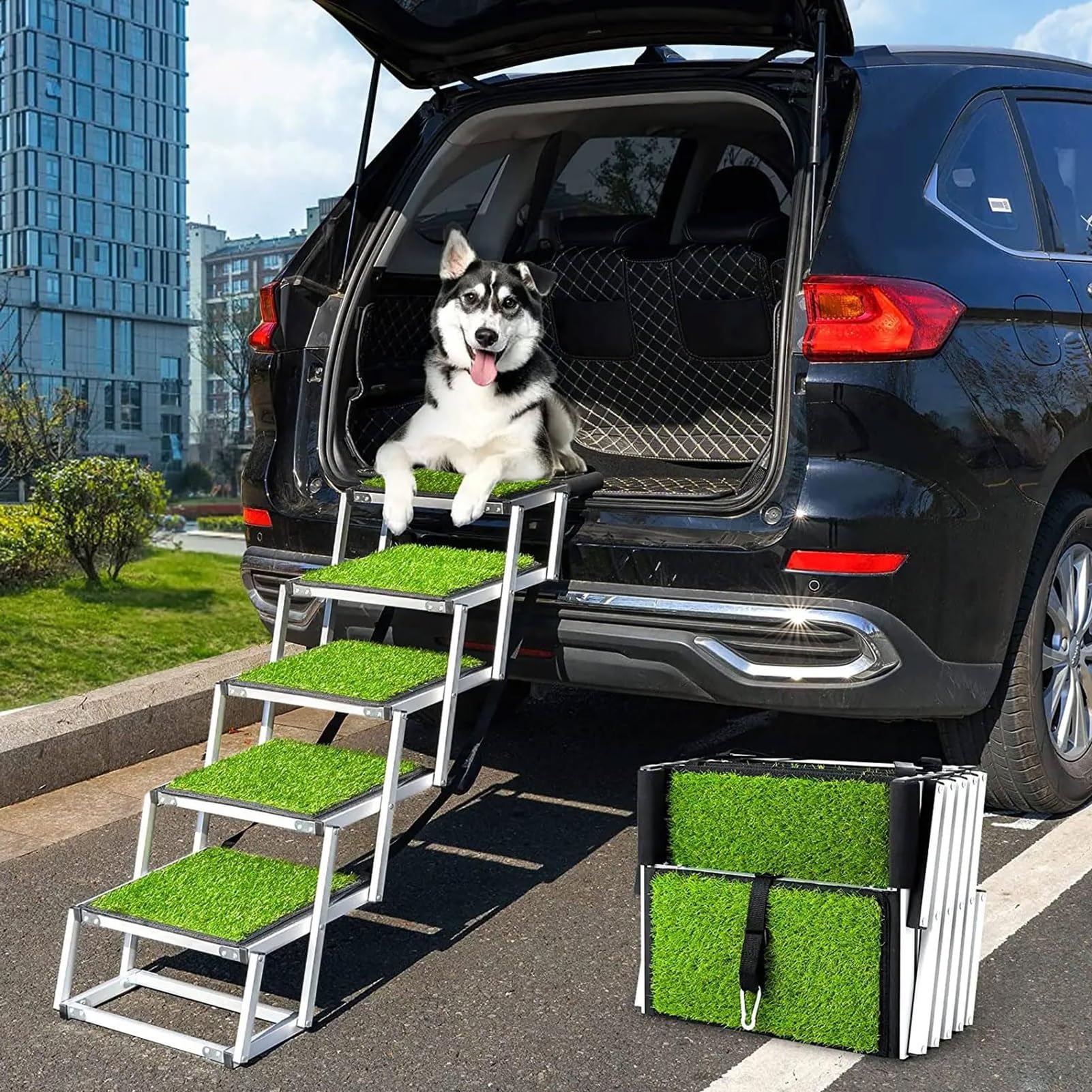 5 marches portables pour grand chien et rampe d'accès voiture en aluminium robuste