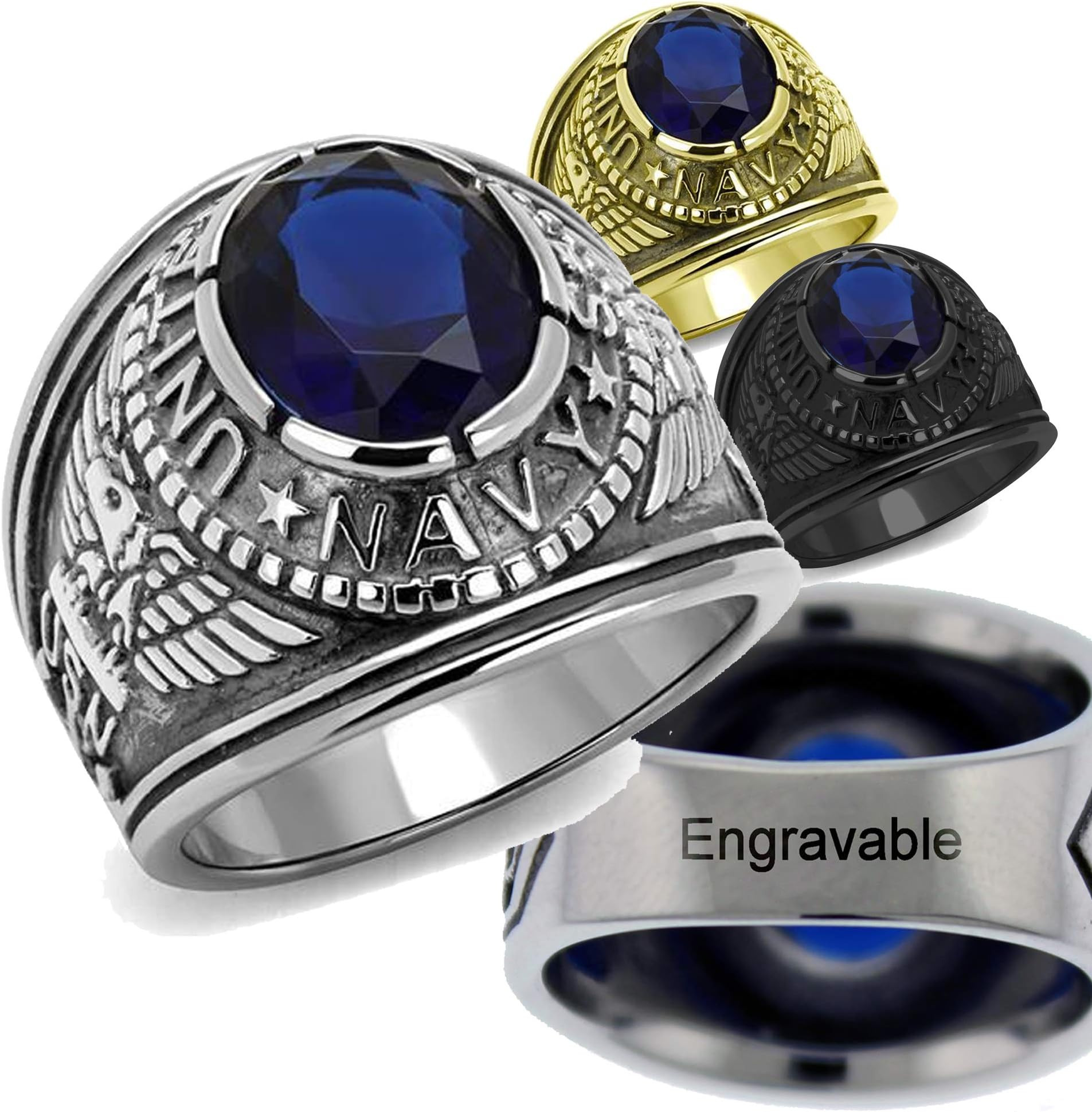 YVOCustomizable Navy Ring - Free Engraving Included - Size 10