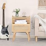 Lerliuo - Ensemble de kiosques à roulettes en rotin Boho Style 2 Table de chevet avec tiroir Table de lit avec pieds en bois massif pour chambre, dorme et petits espaces (naturel)