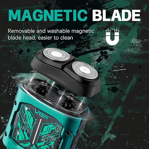 Miniatura 2 de VGR Mini afeitadora eléctrica 344  Navaja giratoria recargable por USB de doble anillo, afeitadora facial portátil IPX6 húmeda y seca para hombres,