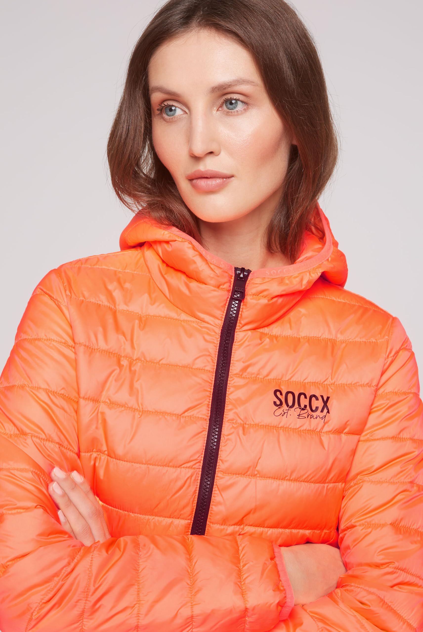 SOCCX Damen Leichte Steppjacke mit Kapuze