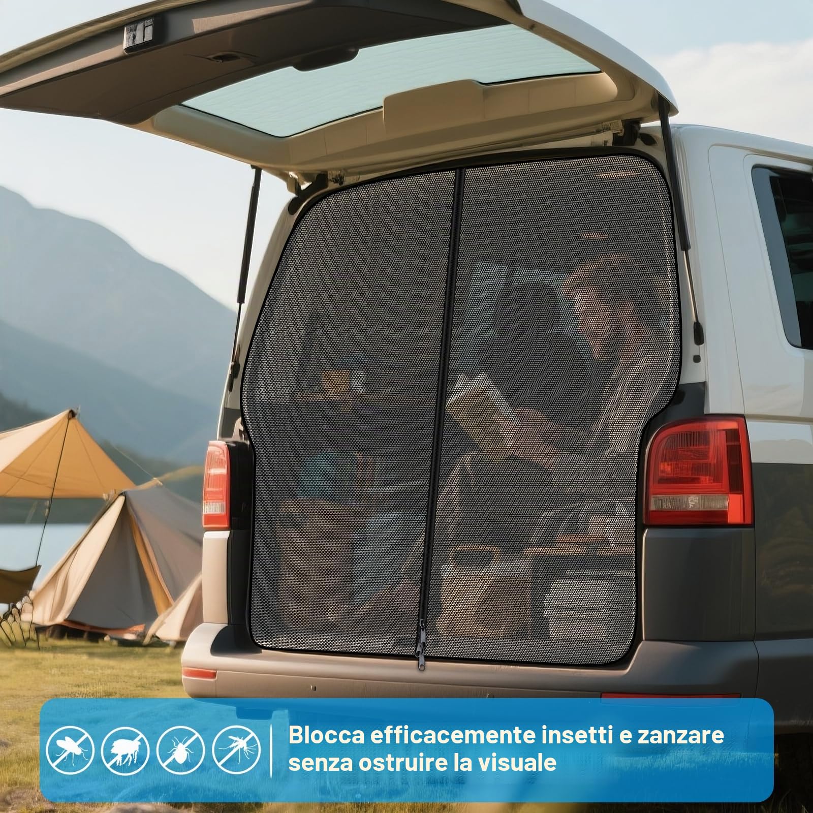 ZATOOTO Portellone Posteriore Per Auto Zanzariera Per VW T5 T6, Zanzariera Magnetica con chiusura lampo Protezione Insetti Solare,Rete Ombreggiante Porta Laterale Campeggio