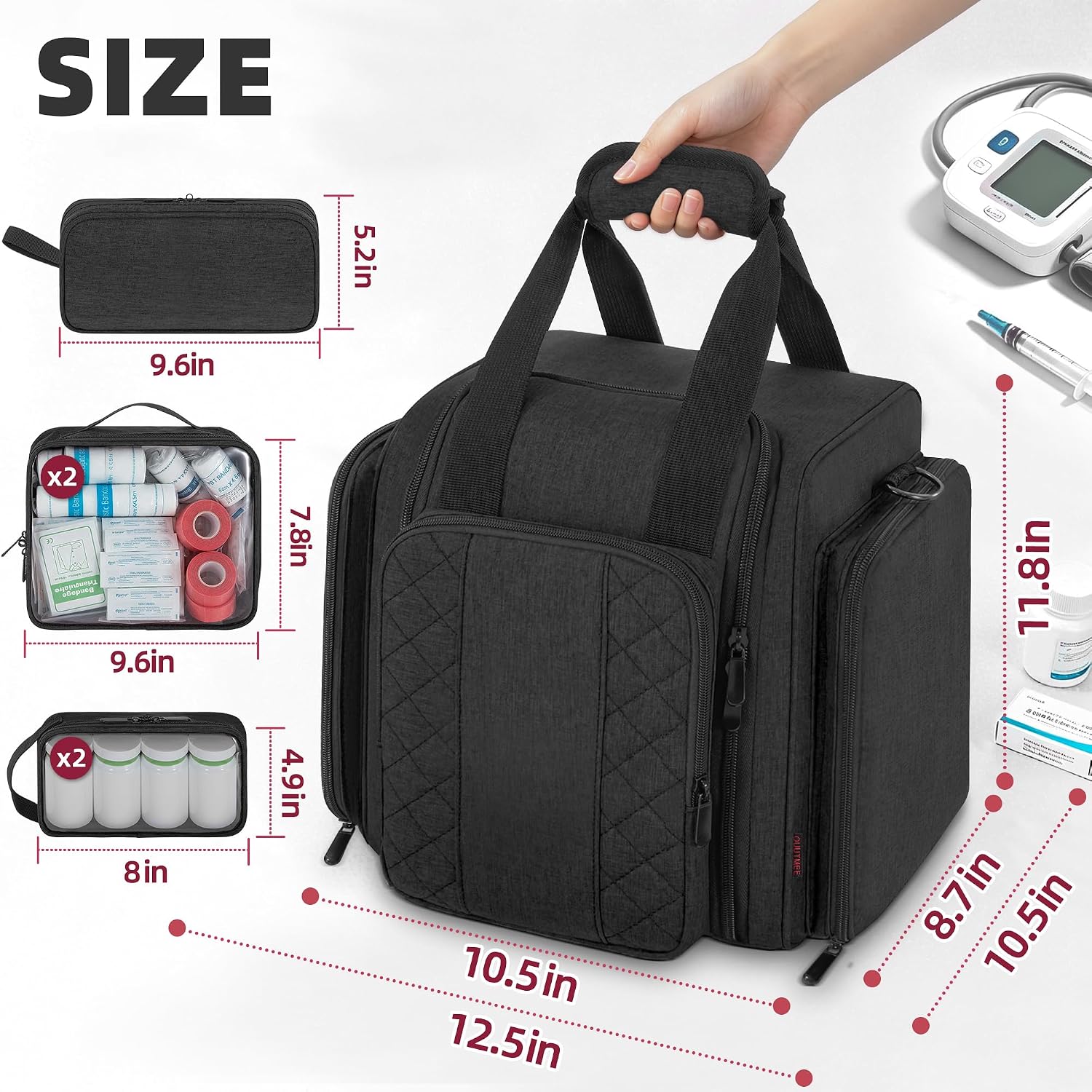 Large Medicine Travel Storage Bag with 5 Inner Removable Pouches, Bag Only