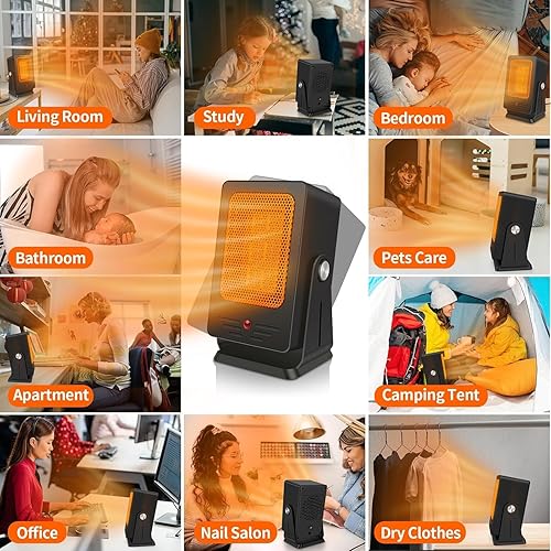 Miniatura 7 de Calentadores de espacio para uso en interiores, calentador PTC pequeño de escritorio con calentamiento rápido de 2 segundos, protección contra