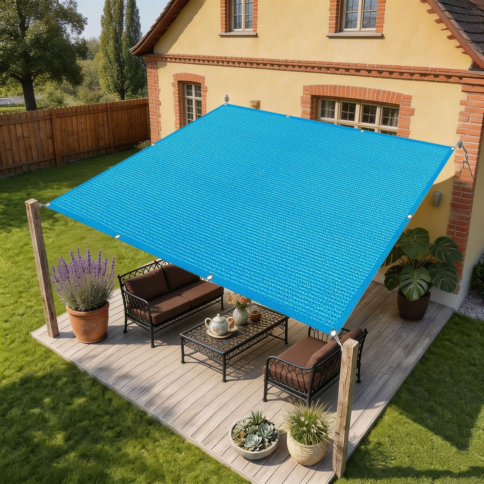 Toile d'ombrage patio et jardin 2.3x3.1m rafraîchissante bleu ciel en HDPE