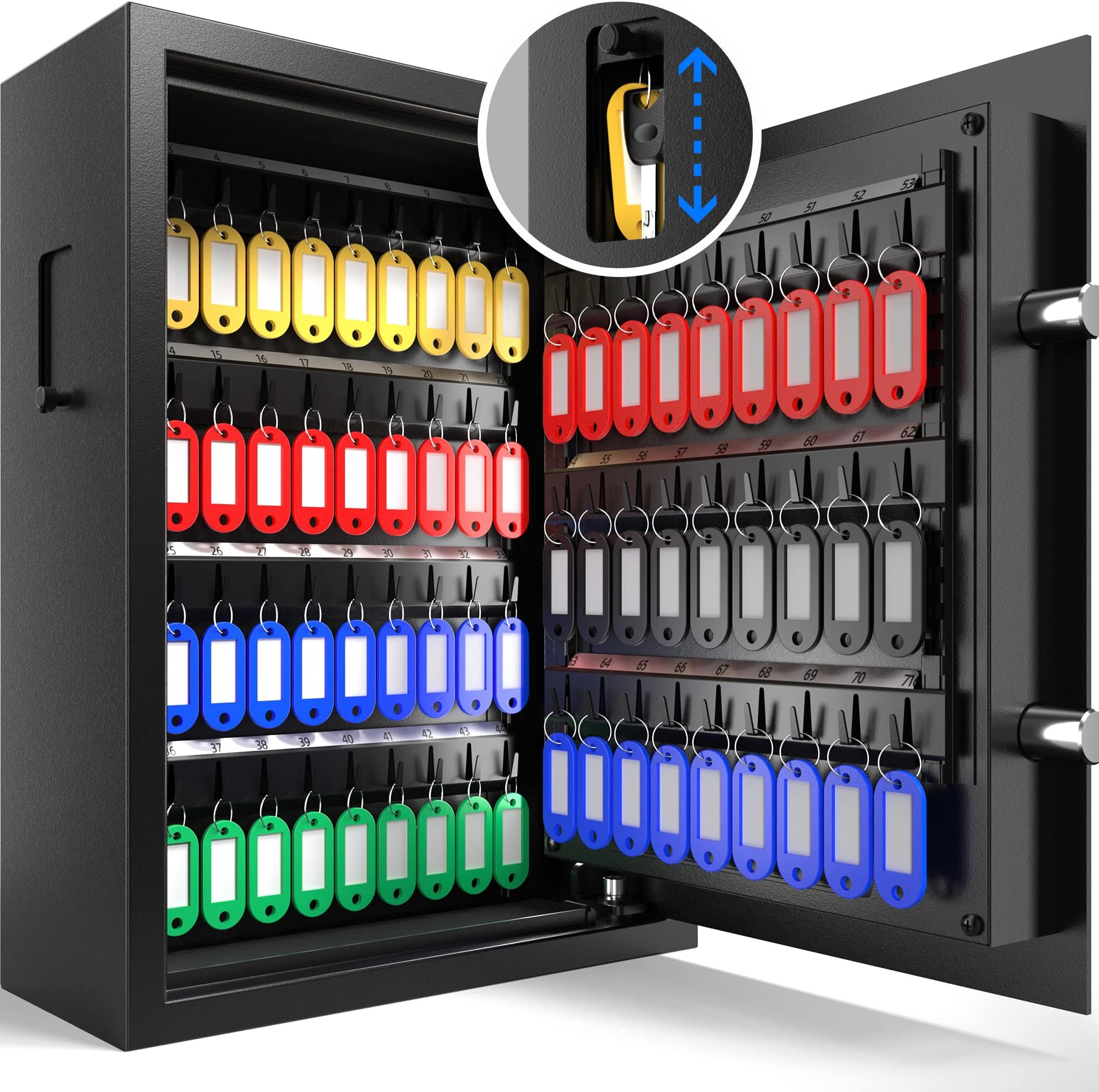 XDeer 71-Key Safe Wall Mount with Advanced Anti-Theft & LED Light, Key Cabinet with Combo & Key Lock for Hotels, Offices & Car Dealerships 1PCS