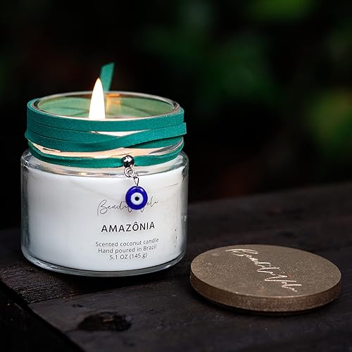 Bendita Vela Amazônia perfumada Vela de cera de coco para una combustión limpia Peso neto 5 onzas Verter a mano