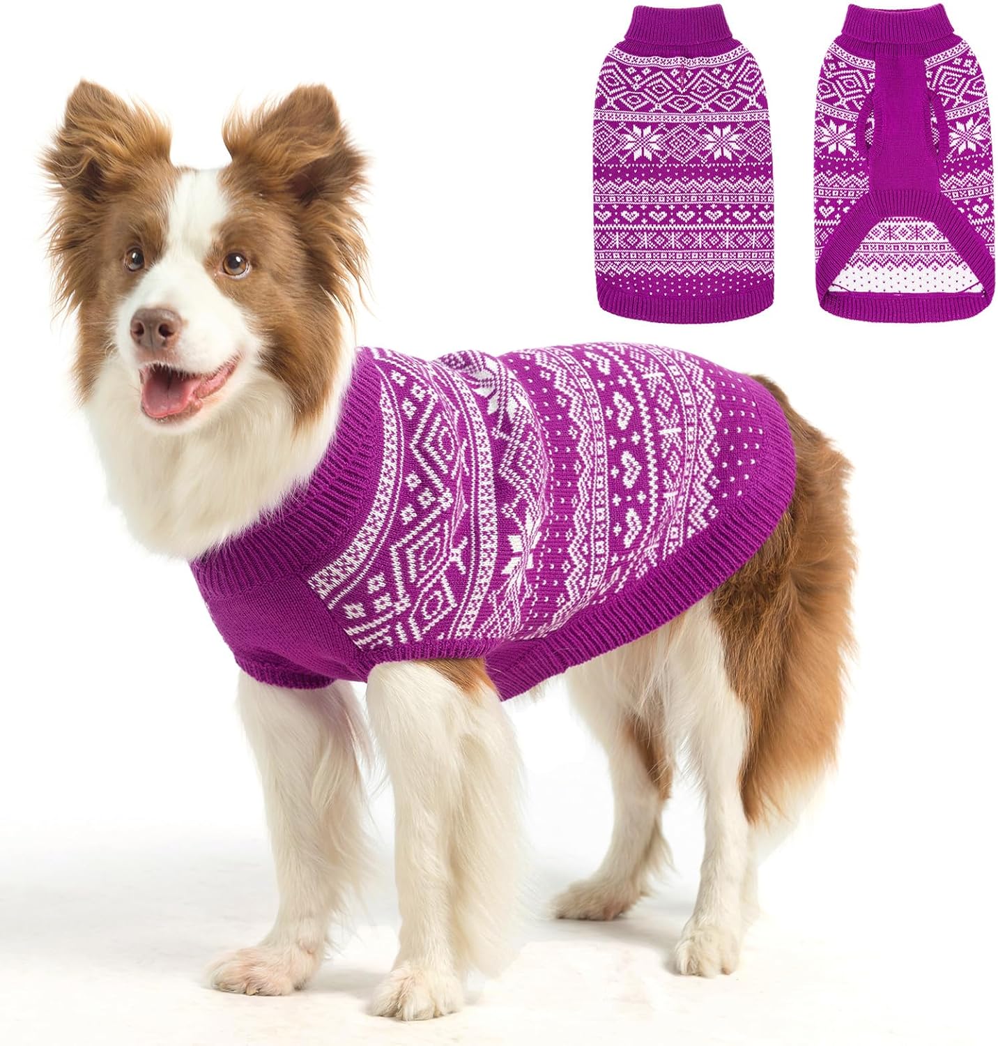 HOMIMP Dog Sweater Argyle - Warm Sweater Winter Clothes Puppy Soft Coat, Ugly Dog Sweater for Small Medium and Large Dogs, Pet Clothing Boy Girl, Purple ML Medium/Large Purple