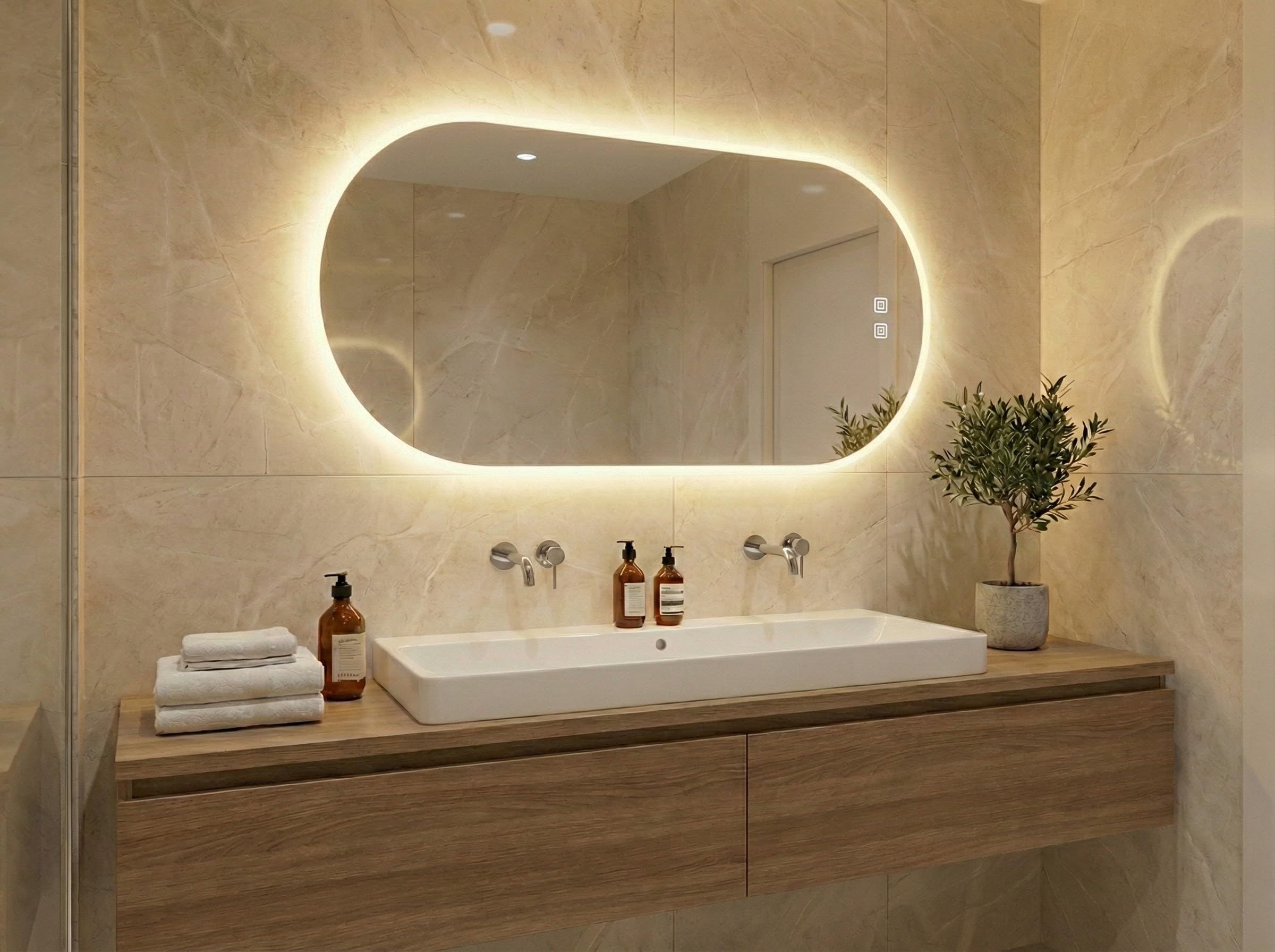 Bayt Espejo de baño - Espejo de pared ovalado con iluminación - Antivaho -2 modos de luz - 50x90cm - Blanco