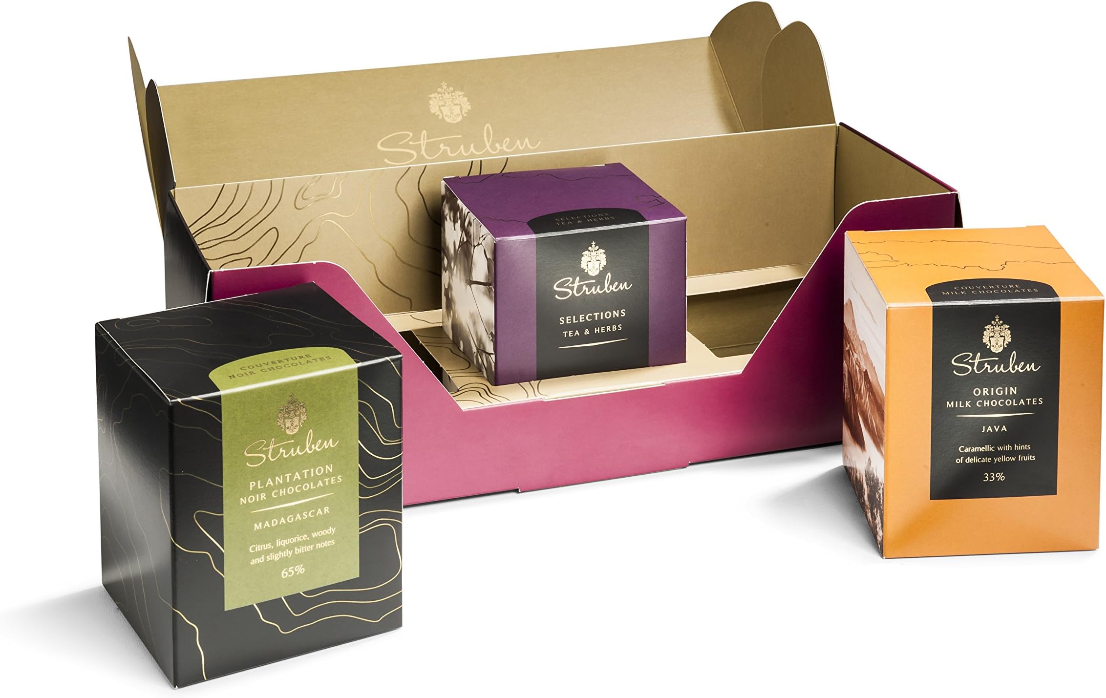 Green Diamonds Fields Loose Tea & Chocolate Gift - Origin Java Milk Chocolates & Terra Madagascan Dark Chocolate - Struben Gift Box