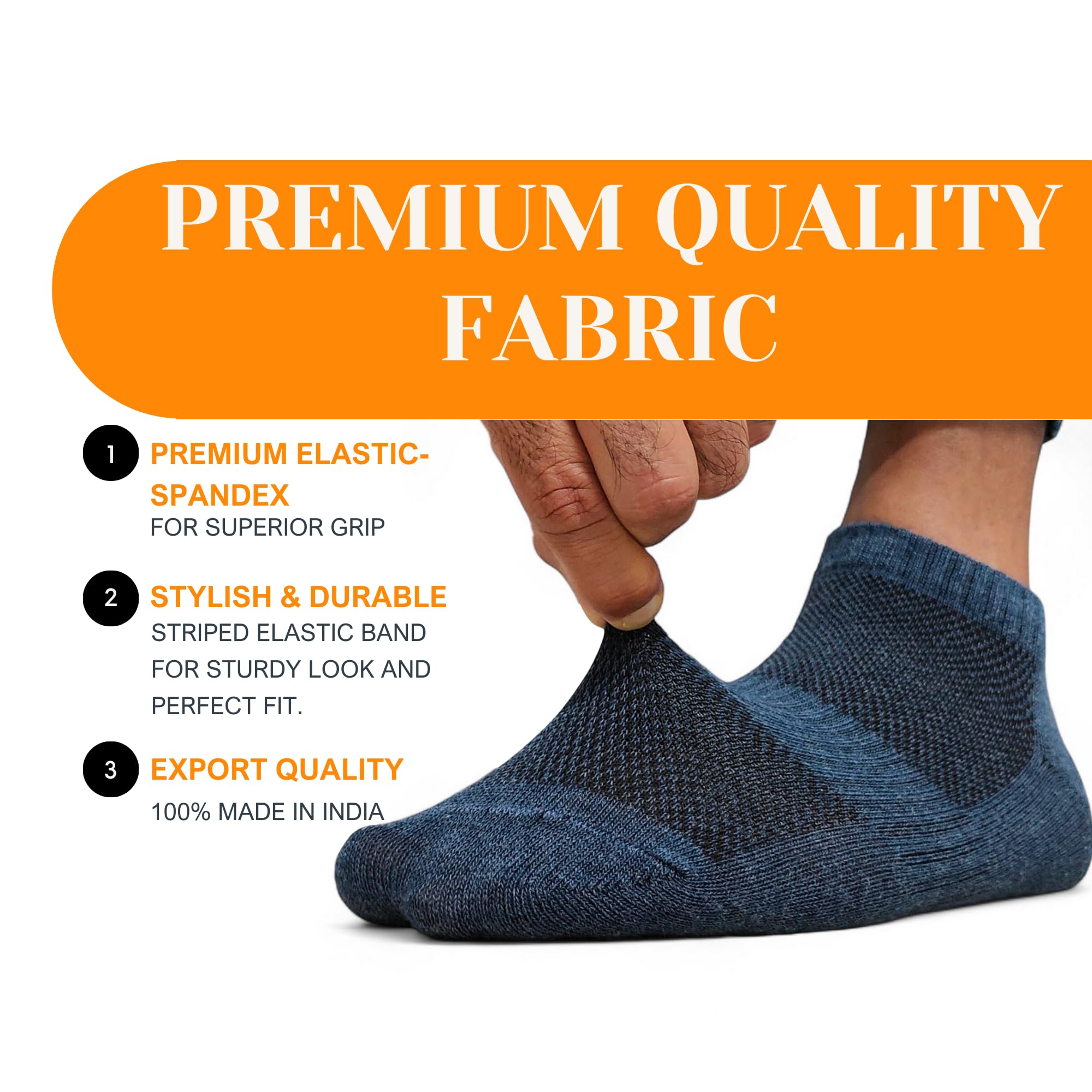 LEALDEALZ Ankle Socks for Men & Women (Unisex) - Made with Soft, Breathable & Durable Cotton, Anti Odour, (Denim Blue, Blue, Charcoal Grey, Black, White, Grey) - Free Size - Pack of 6 - Sports, Gym