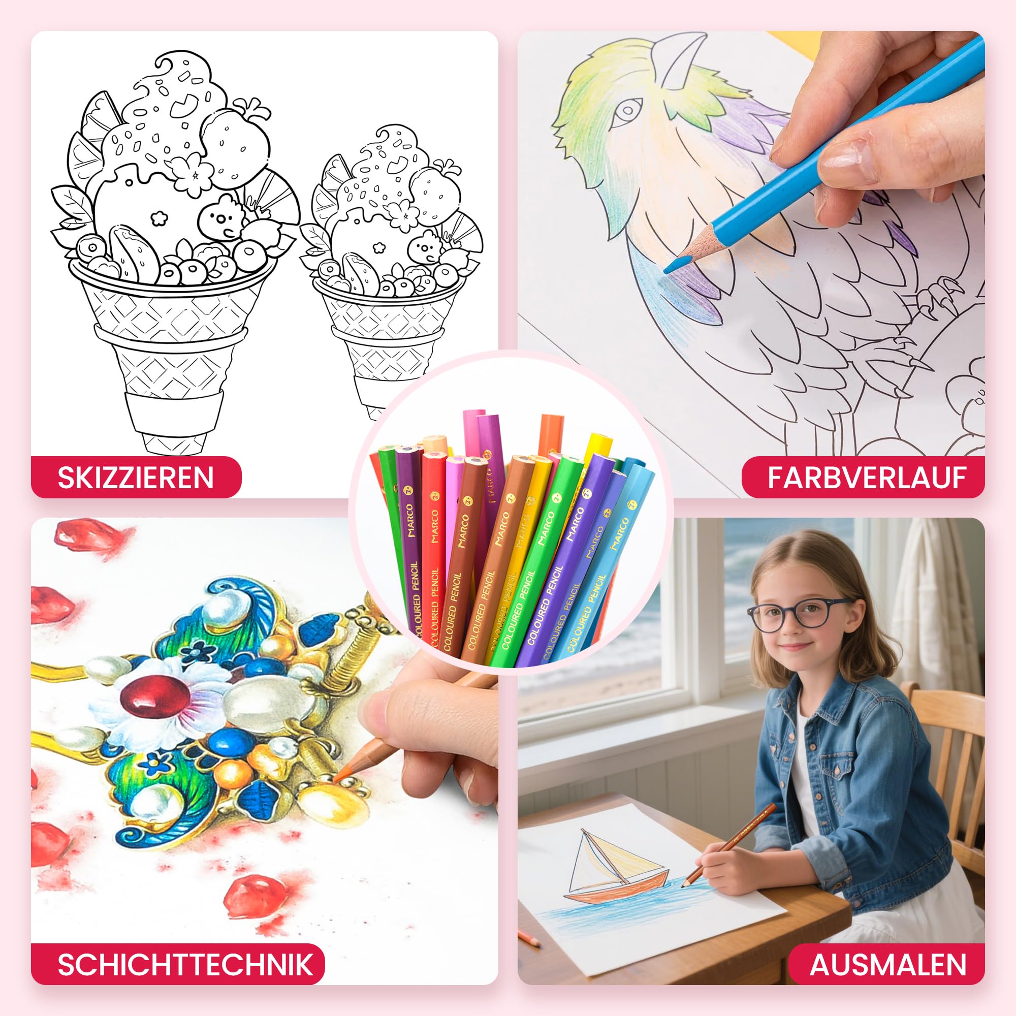 MARCO Crayons De Couleur à Base D'huile 36 Couleurs, Mines De Craie à L'huile épaisses, Crayons En Bois Hexagonaux, En Boîte En Fer, Idéaux Pour Illustrations Et Graffiti