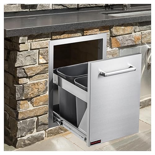 WHISTLER Outdoor Kitchen Pull-Out Trash Drawer - 16W x 22D x 22H Stainless Steel Trash Drawers with 2 Trash Can, Roll-Out Trash Propane Tank Drawer